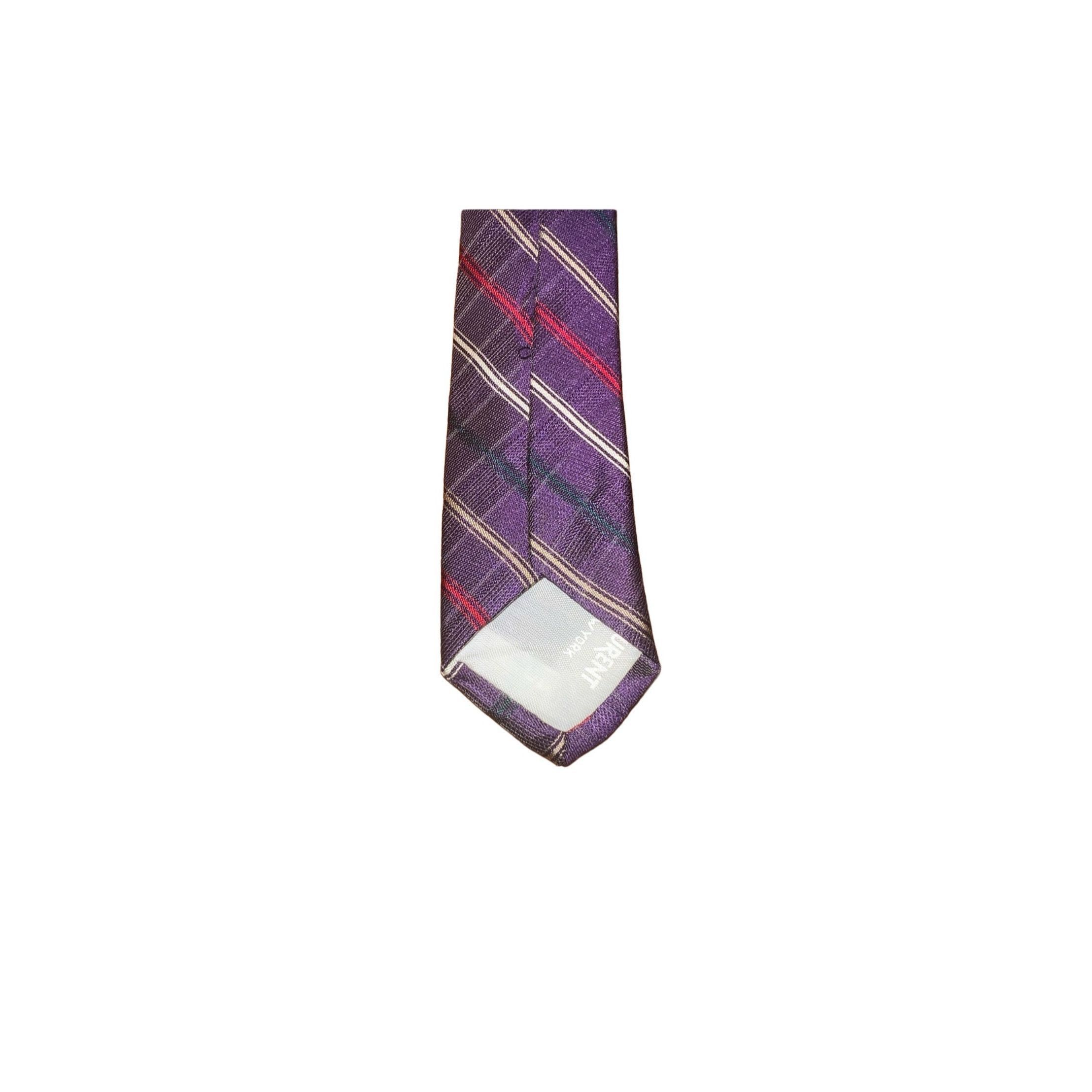Yves Saint Laurent Purple Saint Laurent Striped Handmade Silk Neck Tie Size ONE SIZE - 4 Thumbnail