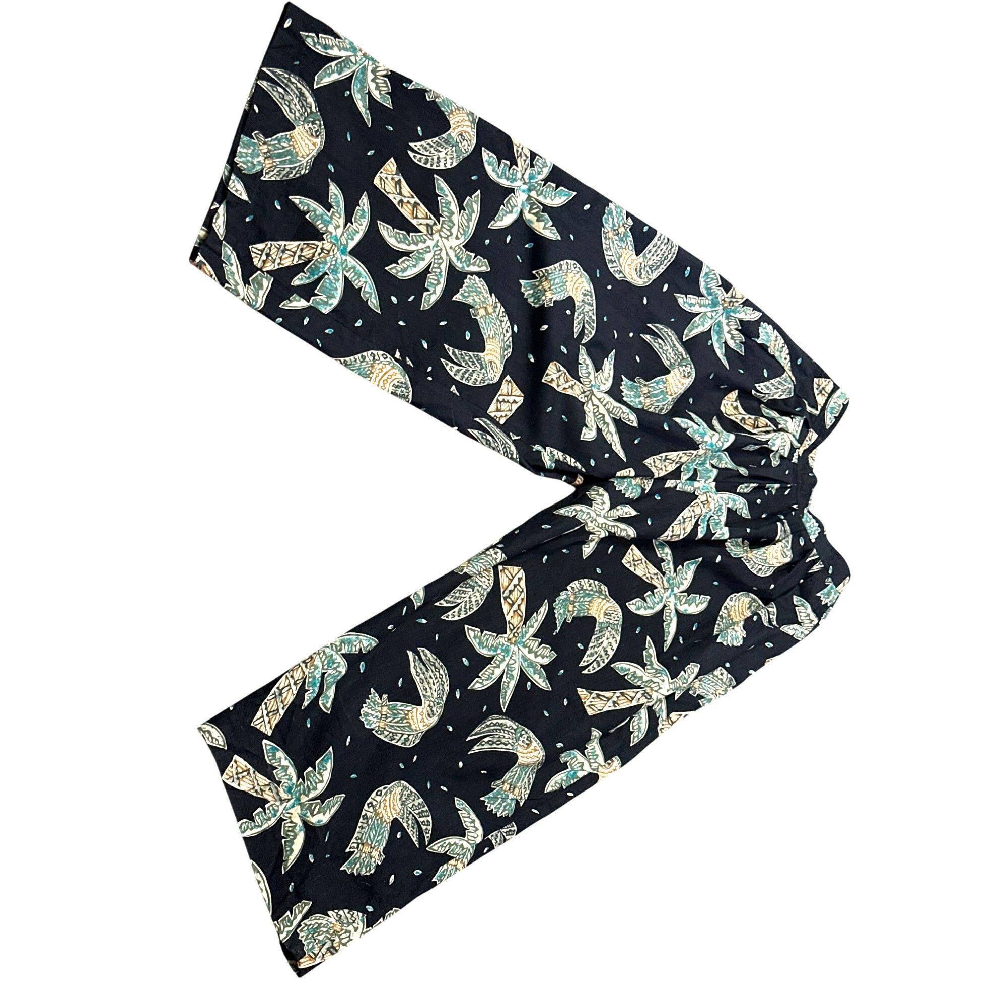 Other CCC Vintage Boho Black Wide Leg Pants With Leaf Print Elasti Size 26" / US 2 / IT 38 - 6 Thumbnail