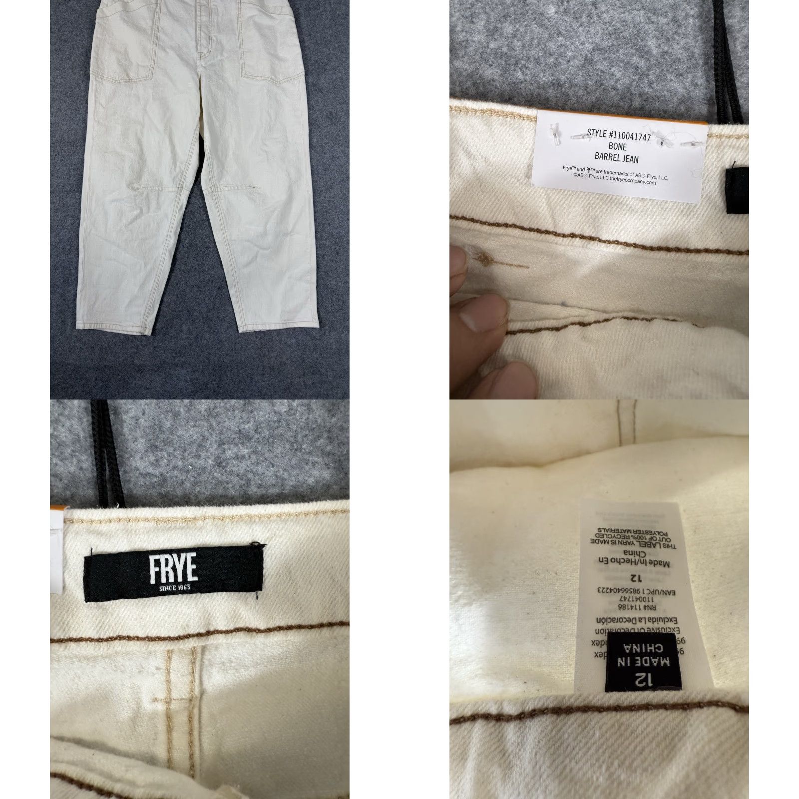 Frye Frye Barrel Ankle Jeans Womens 12 Bone Ivory Stretch Button Fly High Rise NWT Size 34" / US 12 / IT 48 - 8 Thumbnail