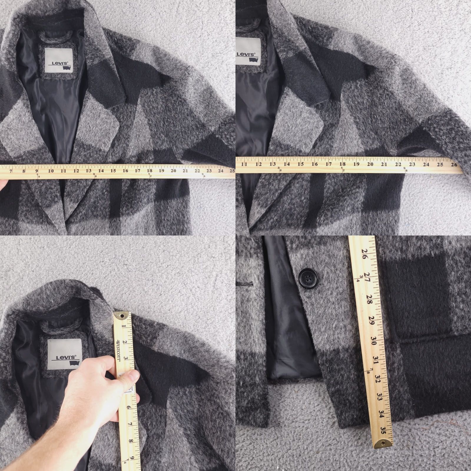 Levi's VINTAGE Levi's Coat Womens Large Wool Black White Overcoat Check Warm Size L / US 10 / IT 46 - 8 Thumbnail