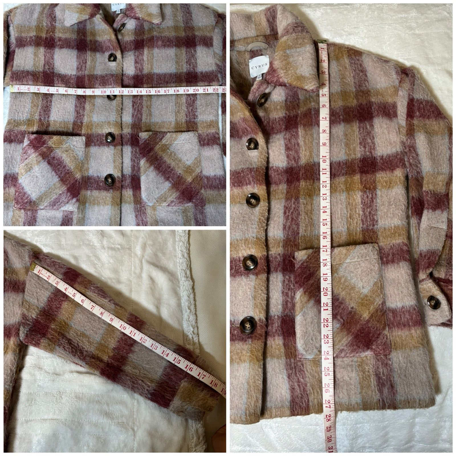 Unknown London Cyrus Brushed Plaid Button Jacket Shacket Camel Burgundy Size M / US 6-8 / IT 42-44 - 8 Thumbnail