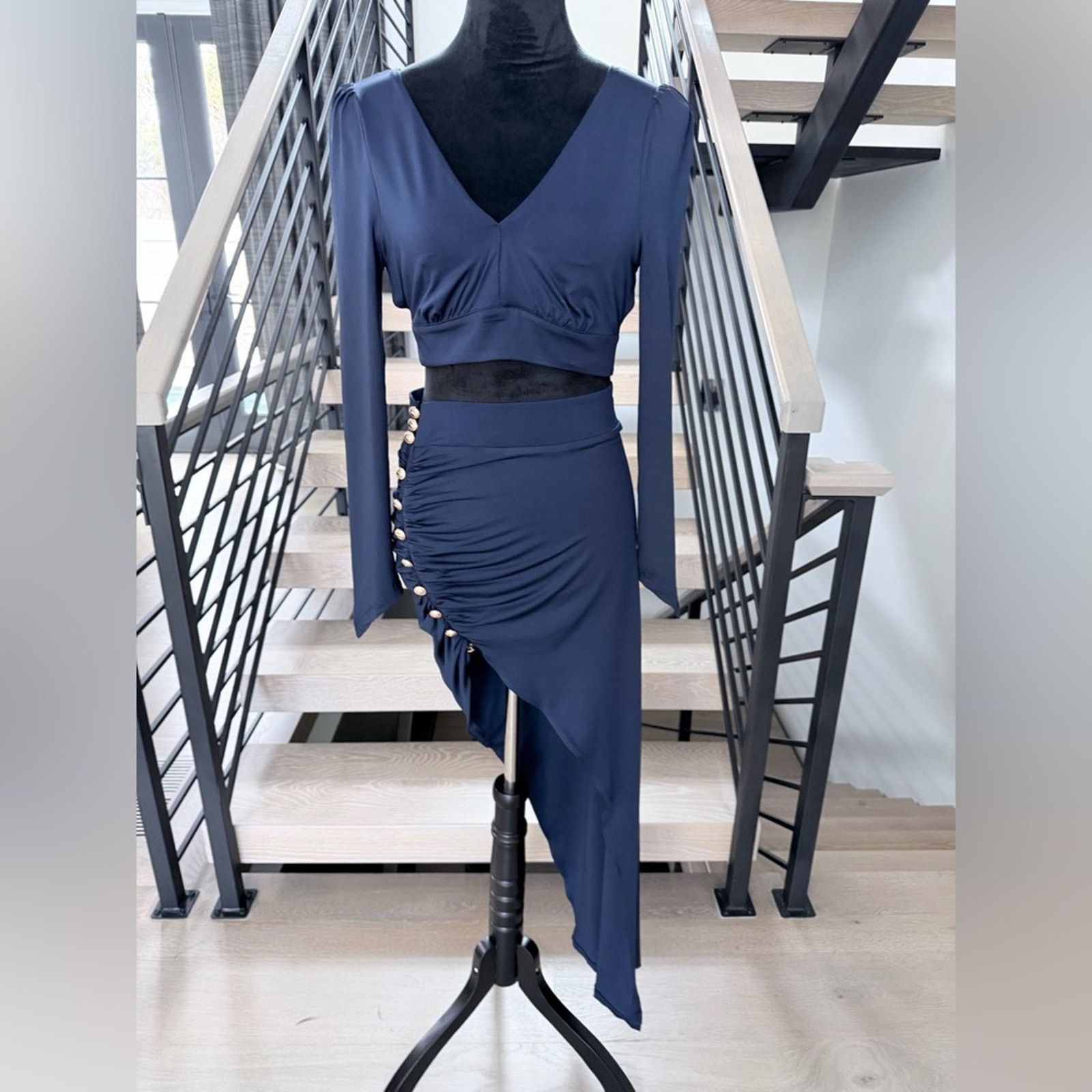 Navy Blue Grecian Tide Draped Skirt with matching crop top
