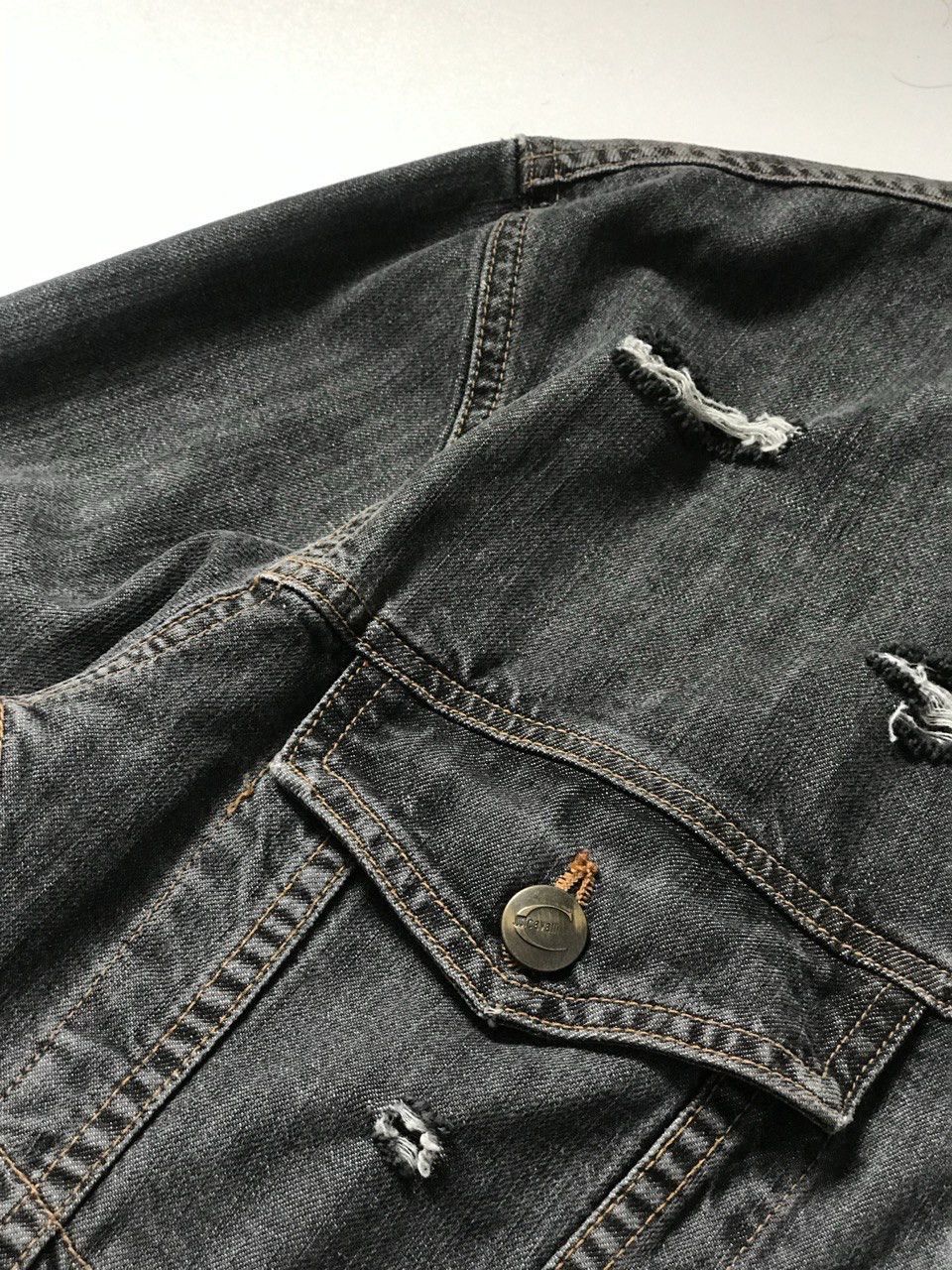 Just Cavalli Just Cavalli Black Washed Denim Jacket Distressed Design Size US XXL / EU 58 / 5 - 6 Thumbnail