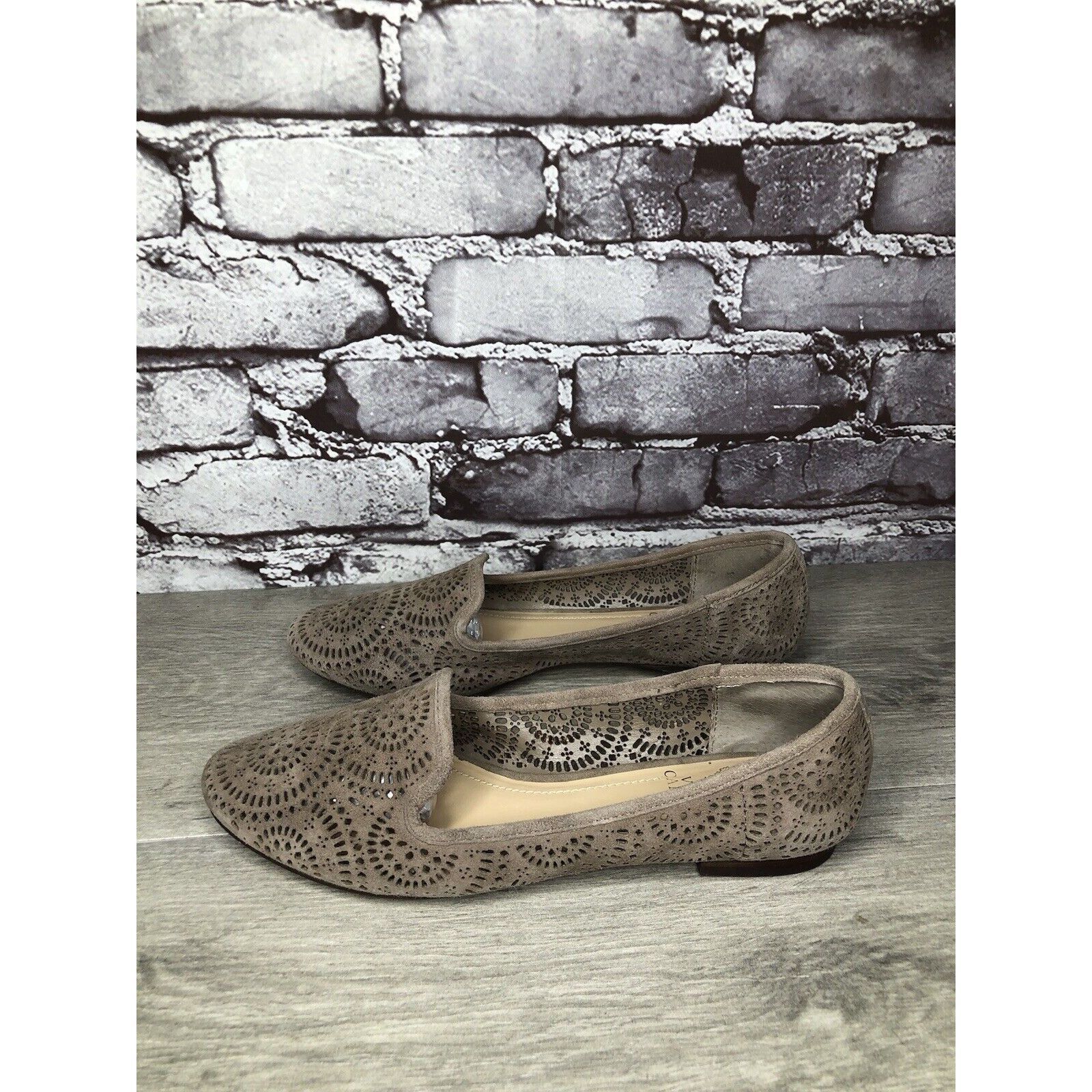 Vince Camuto Vince Camuto Lancaster Taupe Suede Perforated Flats Women’s Size US 6.5 / IT 36.5 - 1 Thumbnail