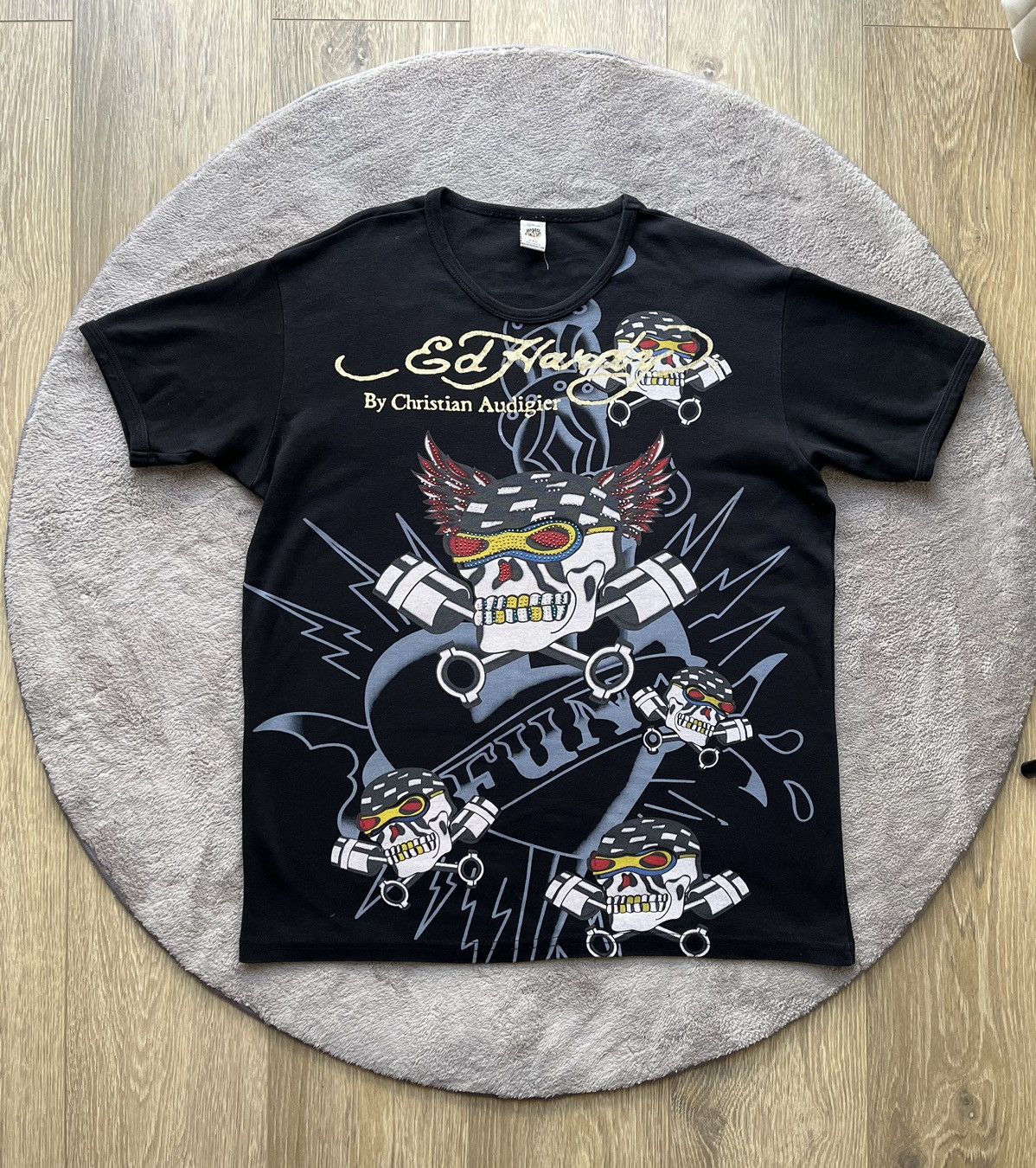Ed Hardy × Vintage black vintage Ed Hardy t-shirt with rhinestones Size US S / EU 44-46 / 1 - 1 Thumbnail
