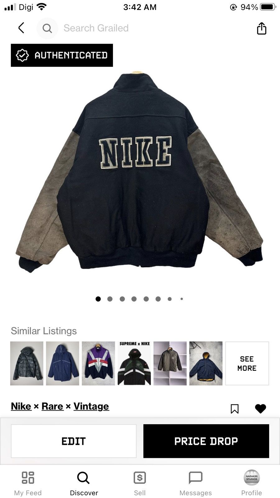 Nike NIKE BIG LOGO WOOL LEATHER VARSITY BOMBER JACKET #8444-009 Size US XL / EU 56 / 4 - 14 Thumbnail