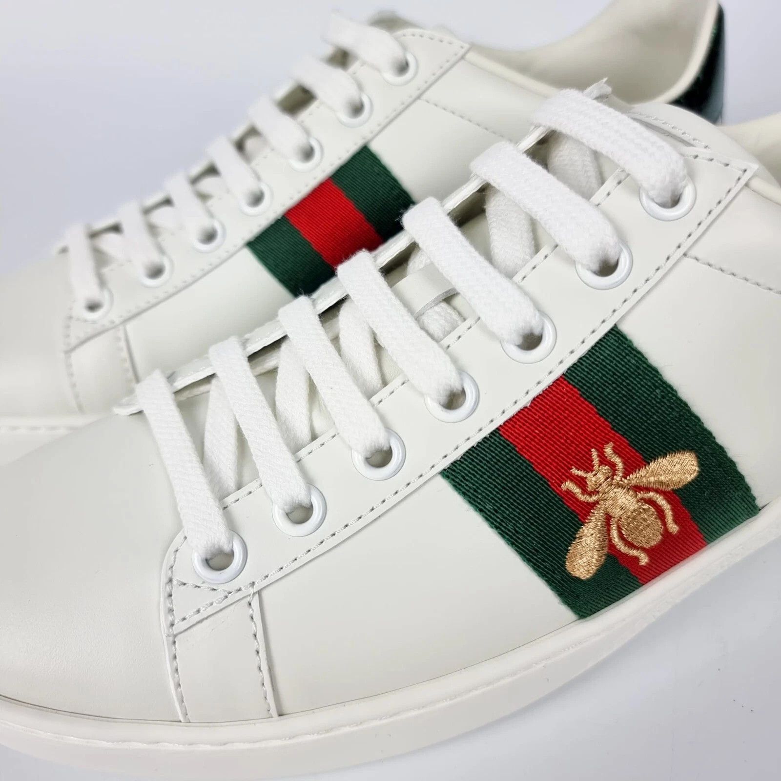 Gucci GUCCI Ace Bee Men's White Leather Sneakers New Size US 7.5 / EU 40-41 - 9 Thumbnail