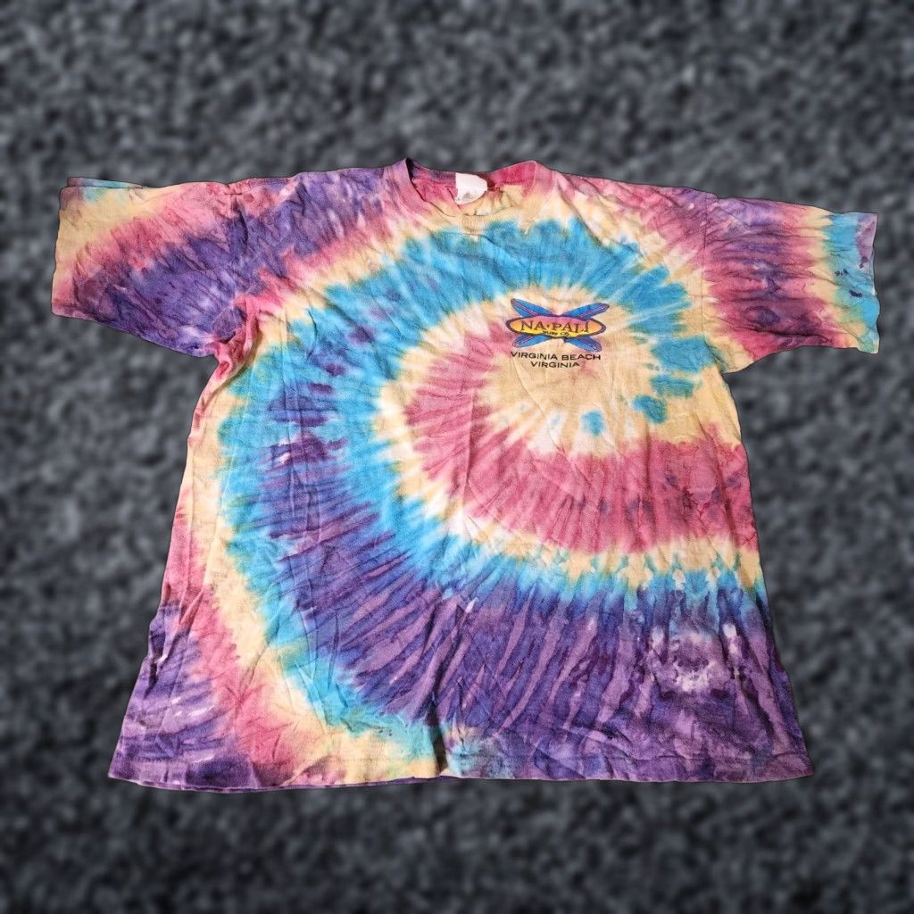 CO VTG 90s Mens XL Na’Pali Surf Co Virginia Beach Single Stitch Tie Dye T Shirt Size US XL / EU 56 / 4 - 1 Thumbnail