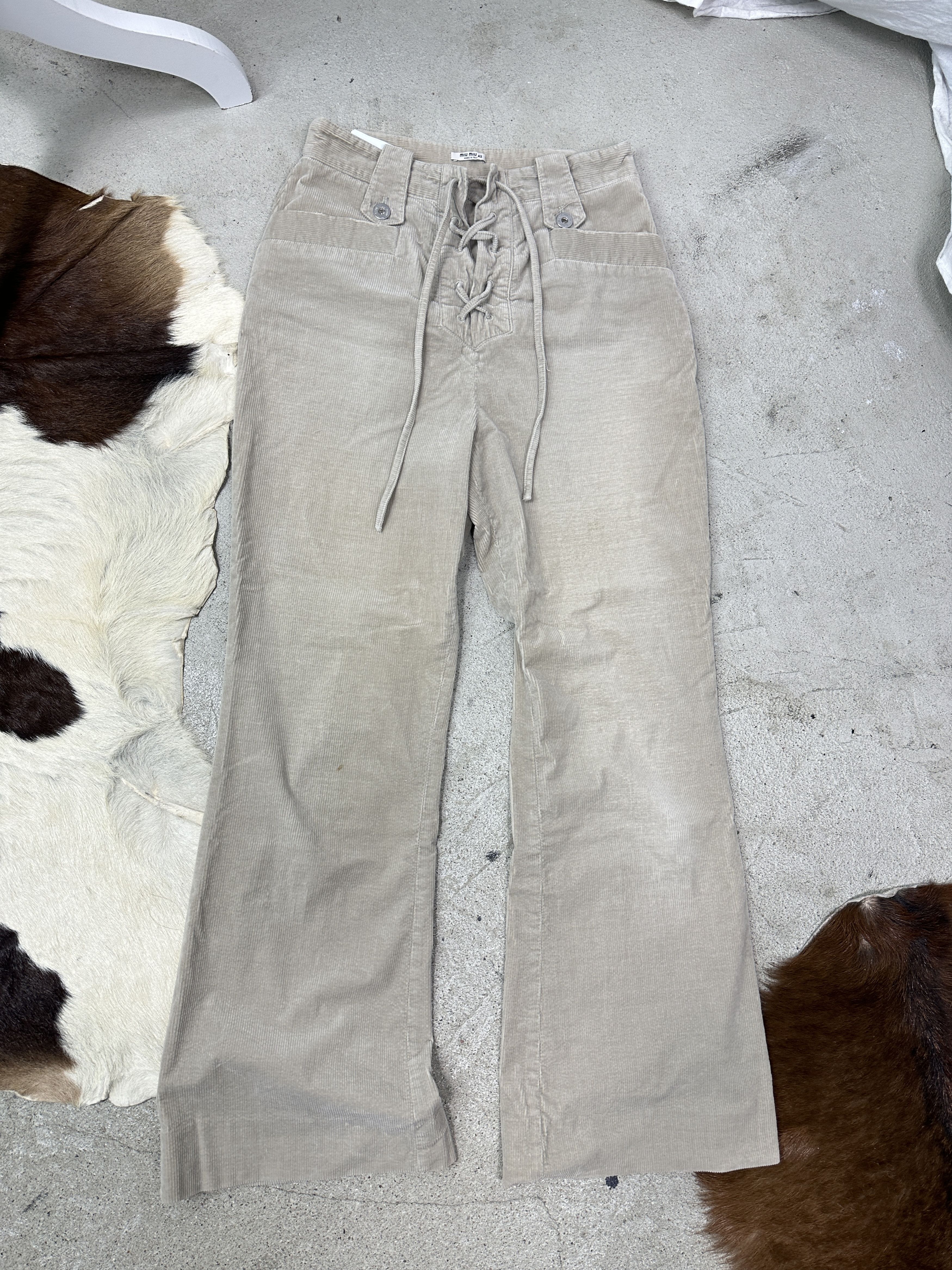Miu Miu Vintage High Waisted Laced Corduroy Miu Miu Pants 00s Size 25" / US 0 / IT 36 - 2 Thumbnail