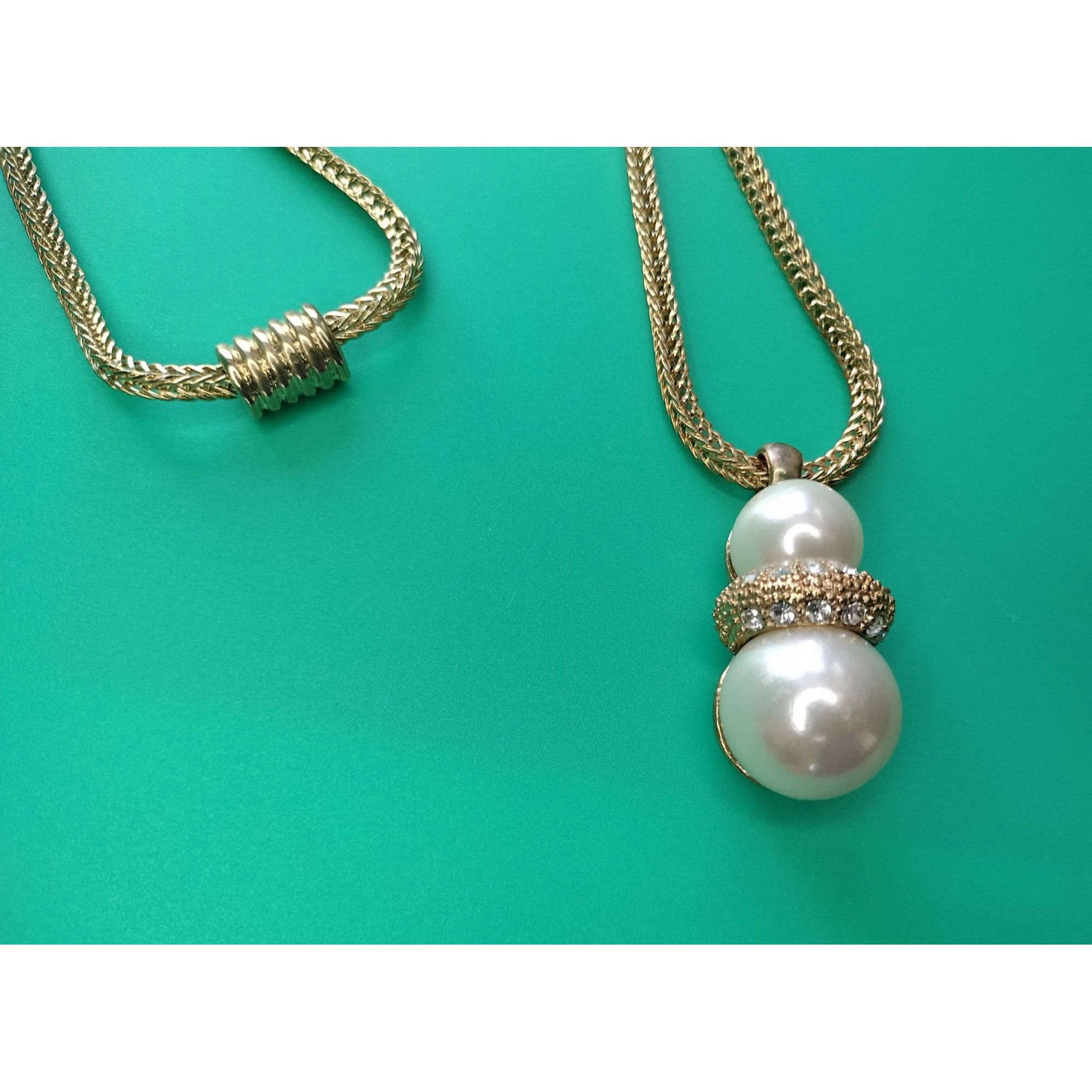 Other Vintage Gold Tone Necklace Magnetic Clasp Double Faux Pearl Size ONE SIZE - 4 Thumbnail