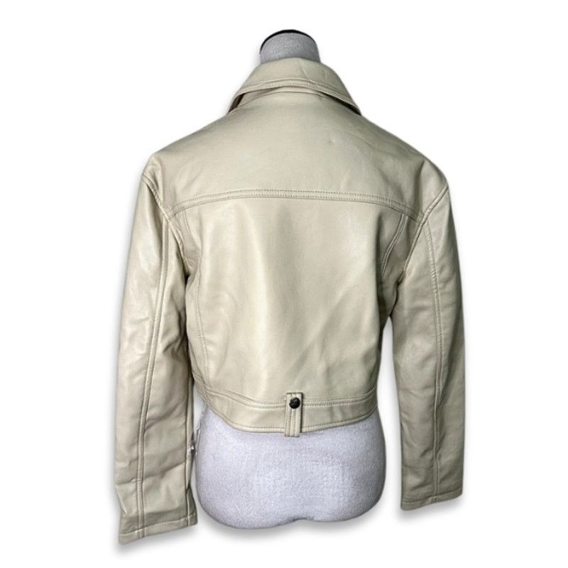Topshop Topshop Moto Jacket Faux Leather Zipper Long Sleeve Cream 2 Size XS / US 0-2 / IT 36-38 - 4 Thumbnail