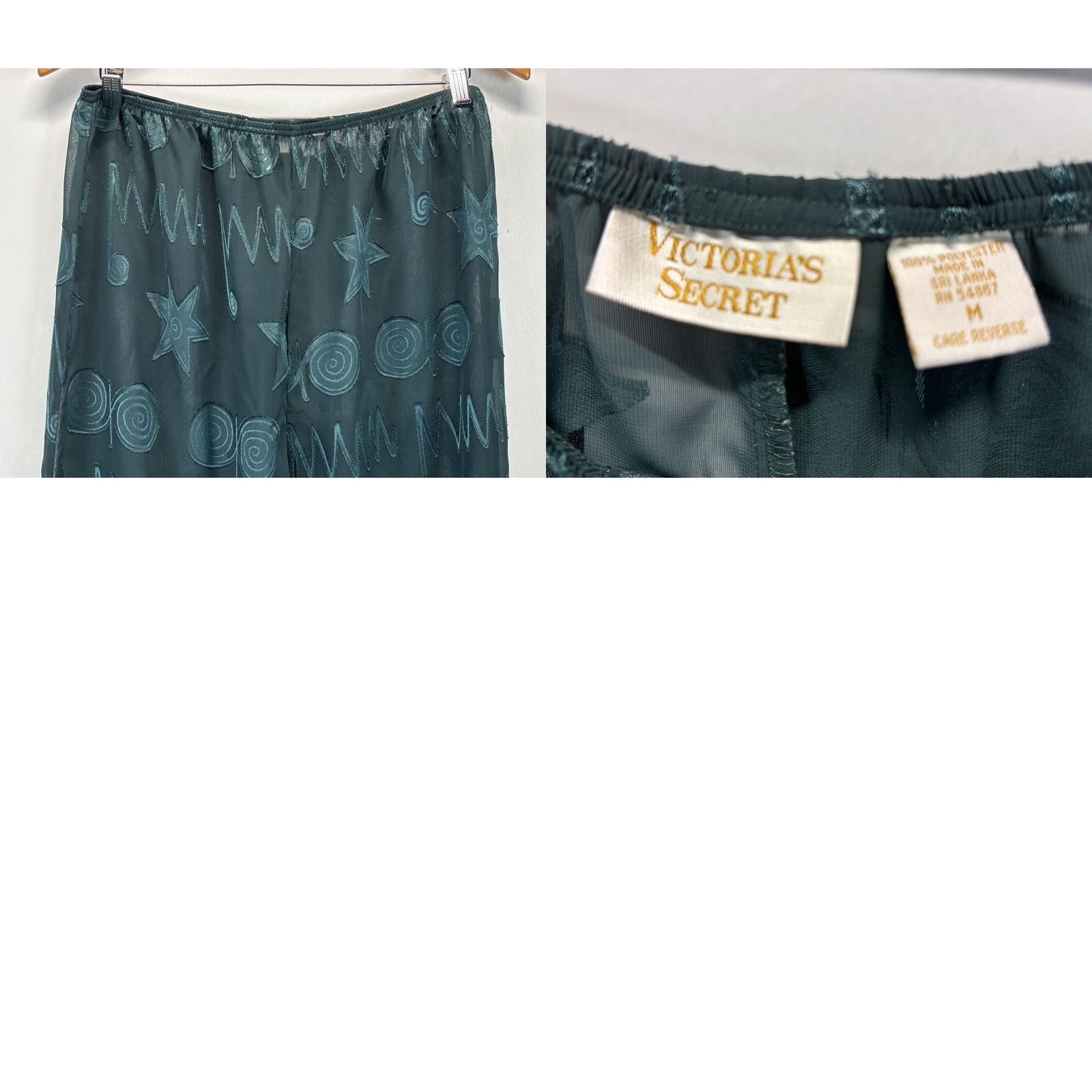 Victoria's Secret Vtg Victoria's Secret Sheer Pajamas 2 Pc Set Sz Medium Green Geometric Gold Label Geometric Pattern Polyester Vintage Yes Men? No. Size ONE SIZE - 8 Thumbnail