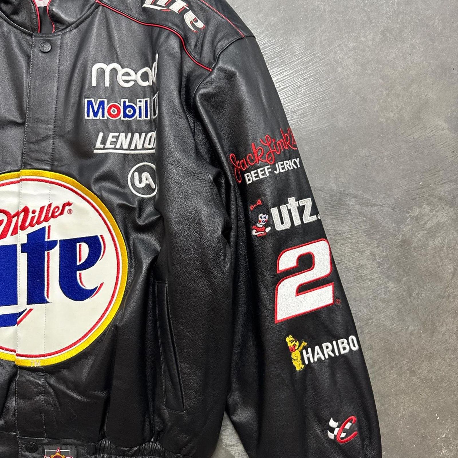 NASCAR × Vintage Vintage JH Jeff Hamilton NASCAR Miller Lite Leather Jacket Size US L / EU 52-54 / 3 - 3 Thumbnail