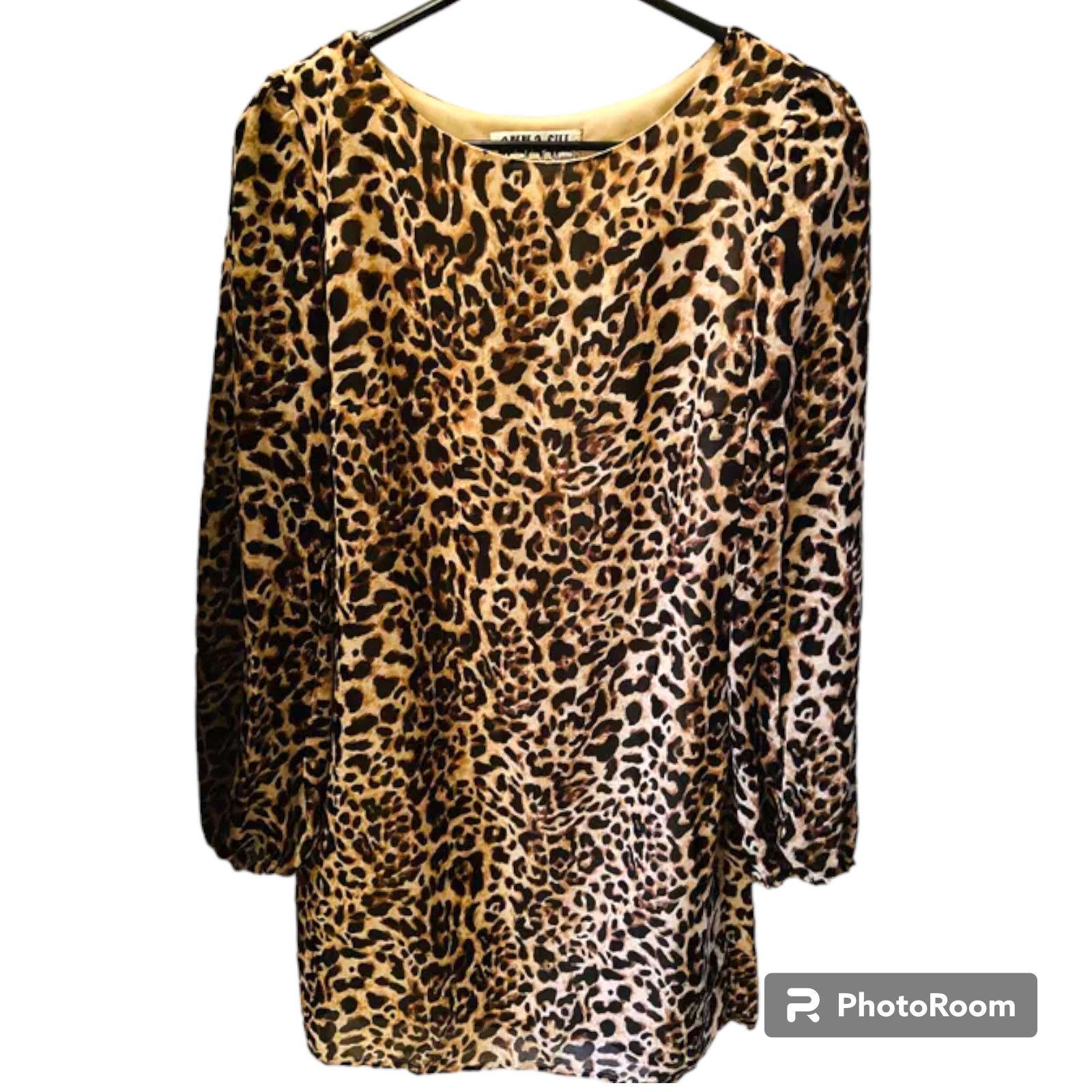 image of VTG Anna Sui Dress Us Size 8 Leopard Chiffon Dress, Women's