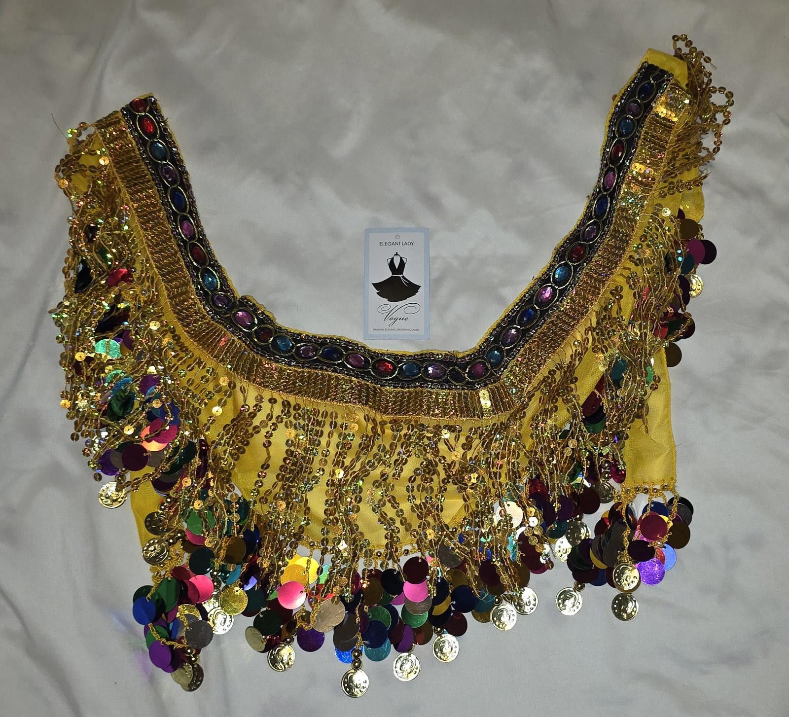 Vogue Elegant Lady Yellow Belly Dance Hip Scarf with Multicolor Size ONE SIZE - 1 Thumbnail