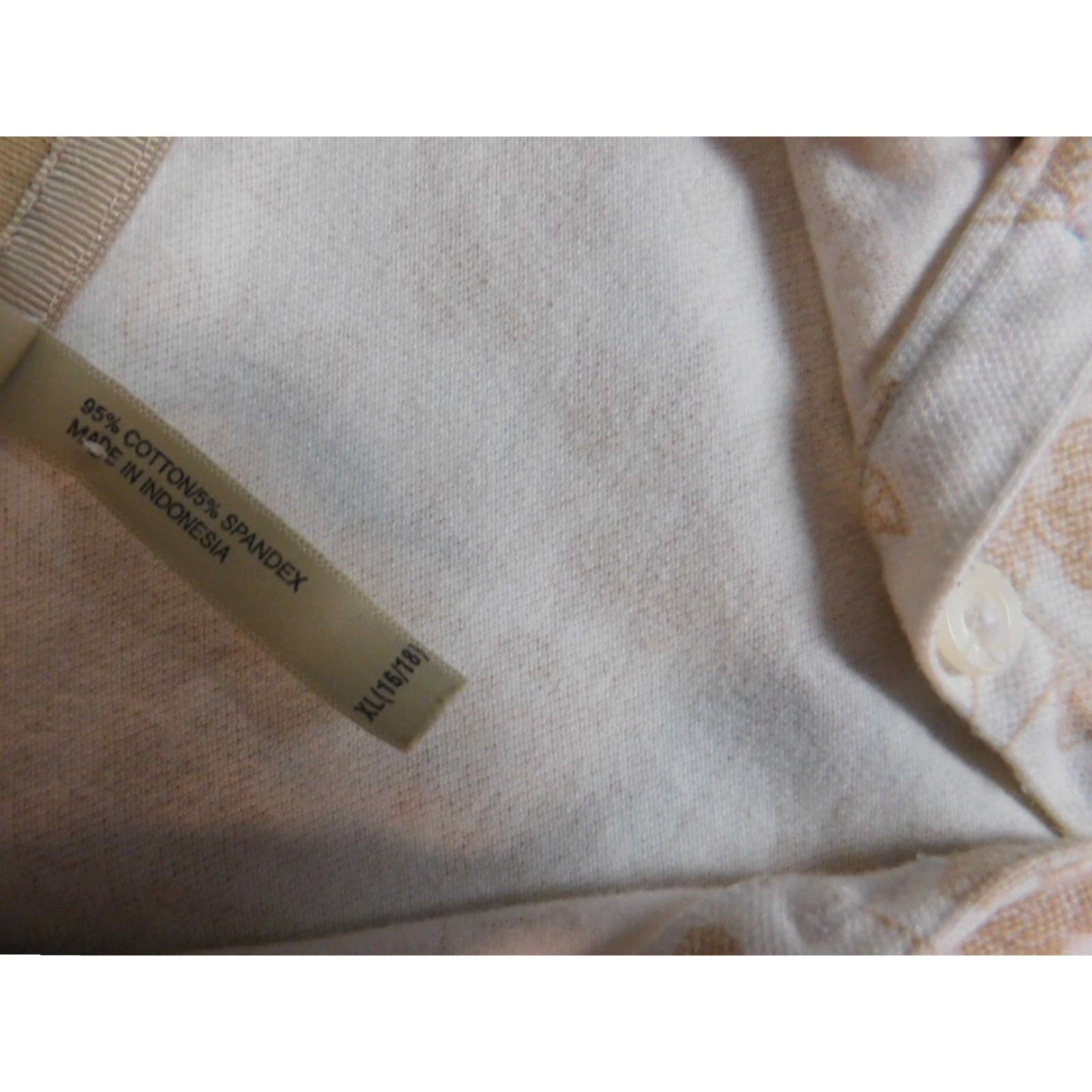 Vintage White Stag Shirt Blouse Womens XL Beige Floral Short Sleeve Crew Neck Cotton Rayon Stretch Casual Size XL / US 12-14 / IT 48-50 - 7 Thumbnail