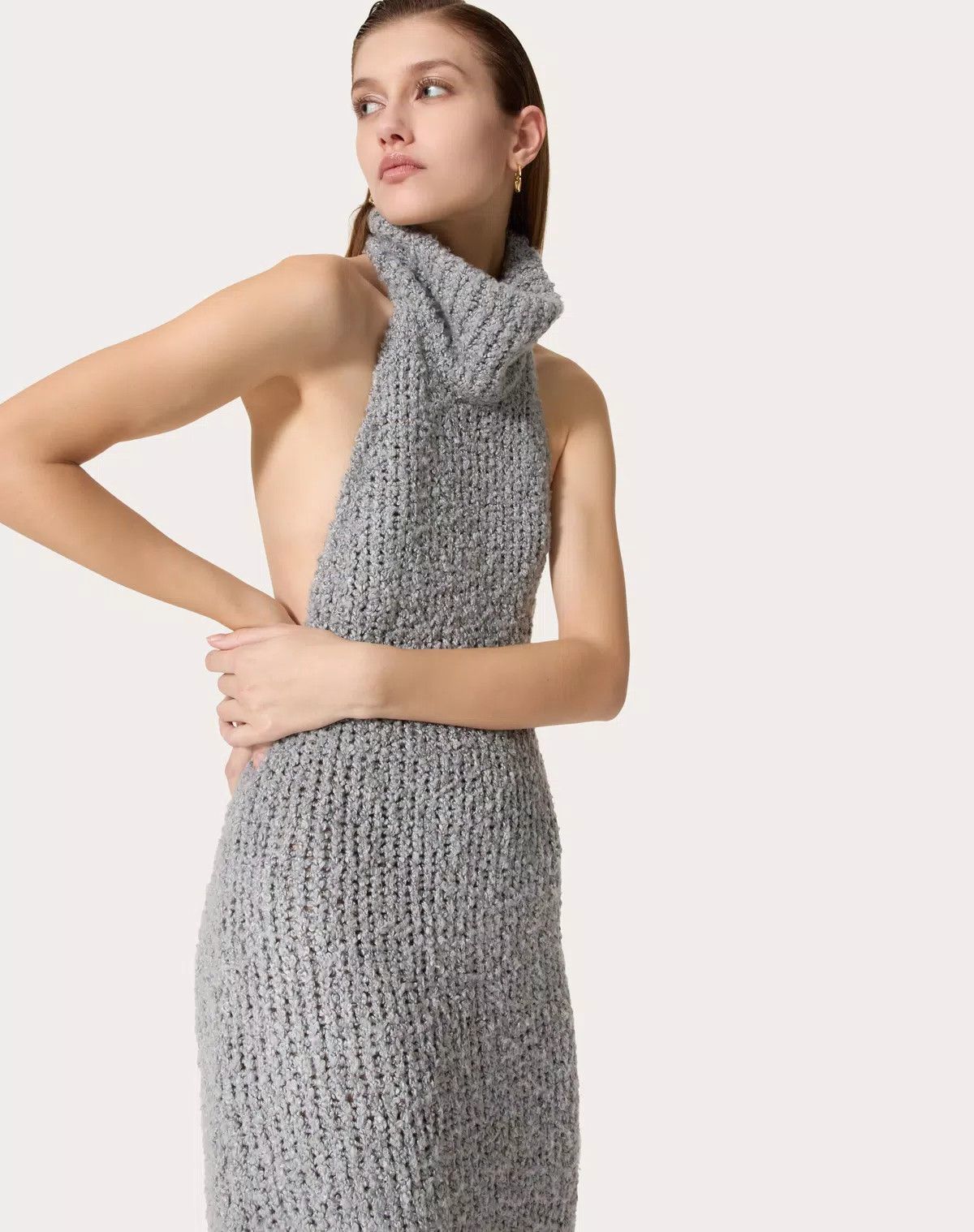 Valentino o1s1wg110525 Silk Boucle Dress in Grey Size XS / US 0-2 / IT 36-38 - 5 Thumbnail