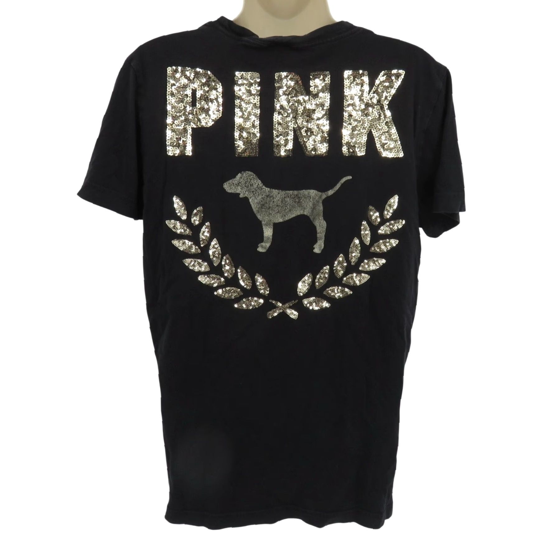 Victoria's Secret Victoria's Secret PINK Women Small Black Gold Sequin Dog Logo Tee T Shirt Top Size S / US 4 / IT 40 - 2 Thumbnail