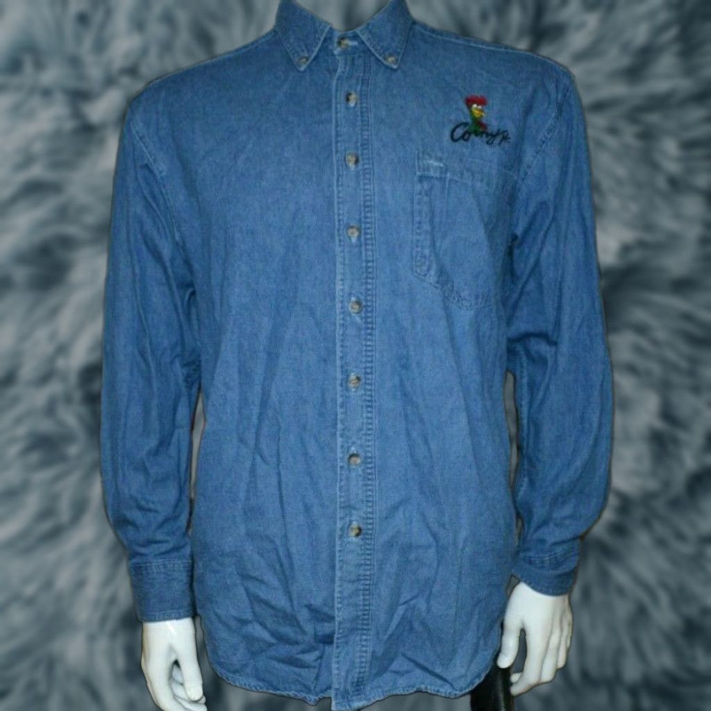 Denime Aspen Gold Shirt Men Small Denim Button-Up Long Sleeve Blue Collared 100% Cotton VTG Corn Flakes Corny Mascot Size US S / EU 44-46 / 1 - 1 Thumbnail