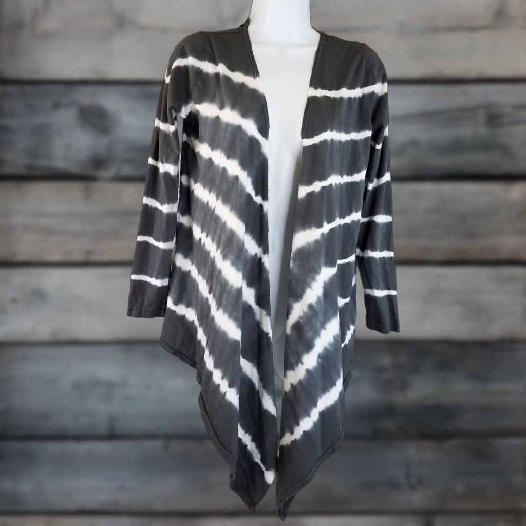 Boston Proper Boston Proper Cardigan Womens Open Front Size Small Gray White Long Sleeve Knit Sweater Size S / US 4 / IT 40 - 1 Thumbnail
