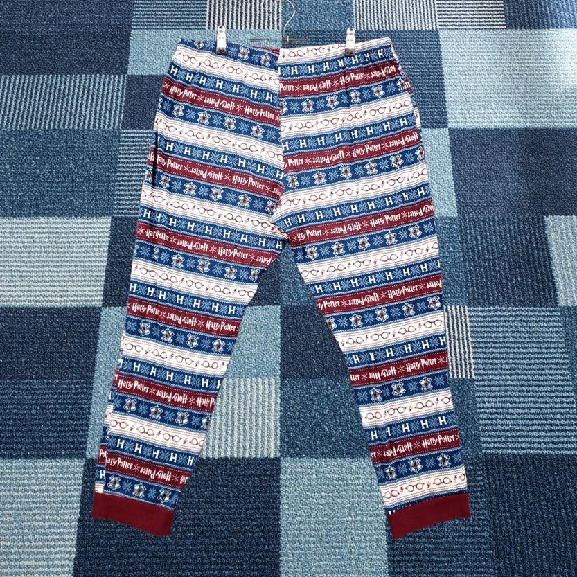 Vintage Harry Potter Pajama Pants L Adults Blue Red Sleepwear Geometric Christmas Knit 100% Cotton Size 36" / US 14 / IT 50 - 1 Thumbnail