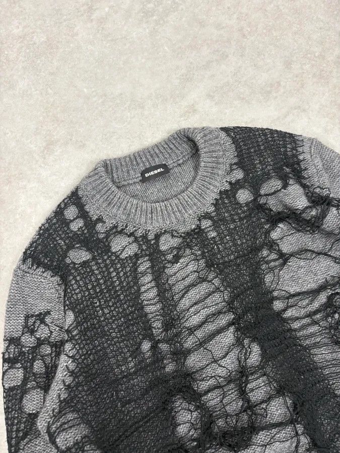Diesel 2000s Diesel Spiderweb Destroyed Grey Wool Sweater Size US S / EU 44-46 / 1 - 5 Thumbnail