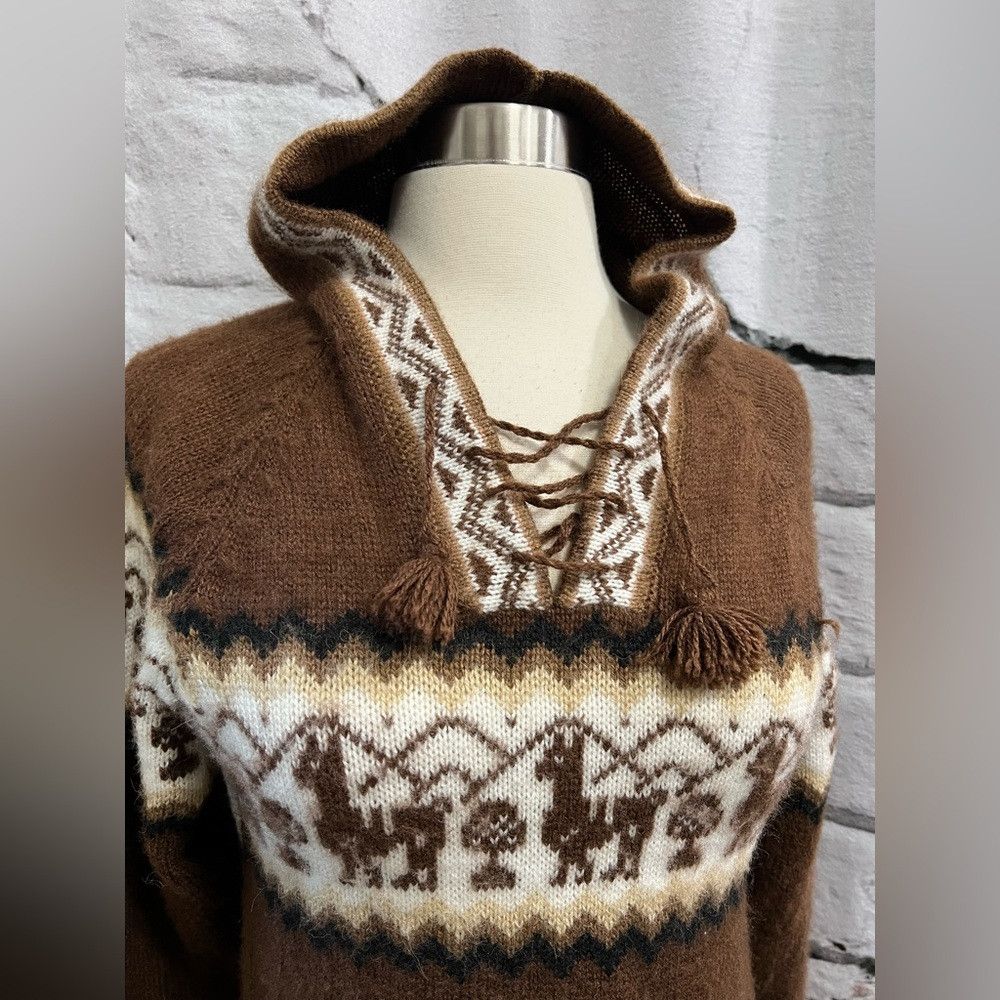 Other 100% Alpaca Wool Knitted Hoodie Pullover Sweater Alpaca Pri Size S / US 4 / IT 40 - 2 Thumbnail