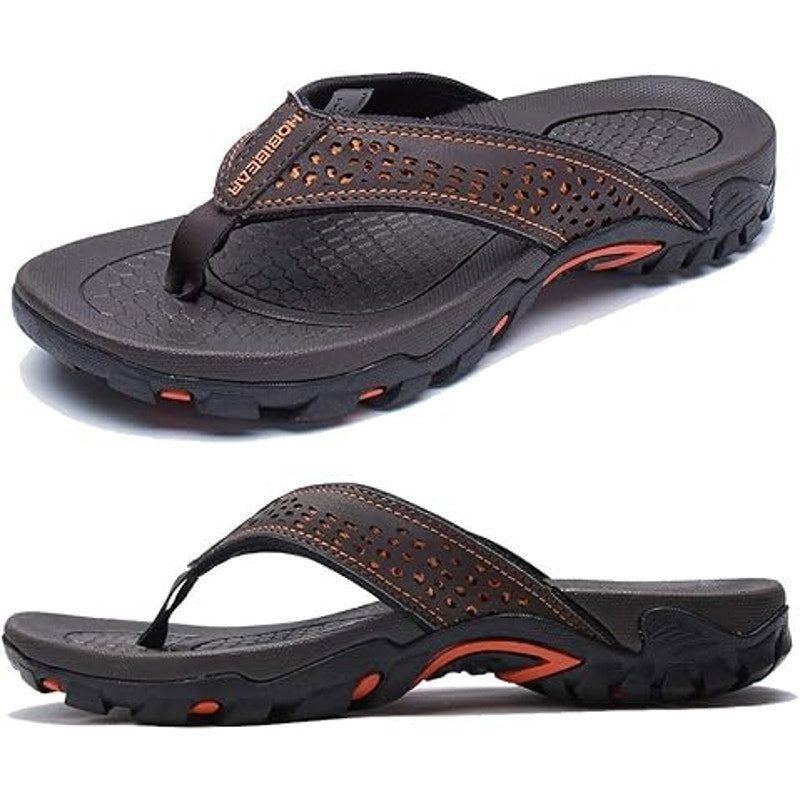 Other Hobibear Men's Size 14 Brown Orange Faux Leather Flip Flops Size US 14 / EU 47 - 1 Thumbnail