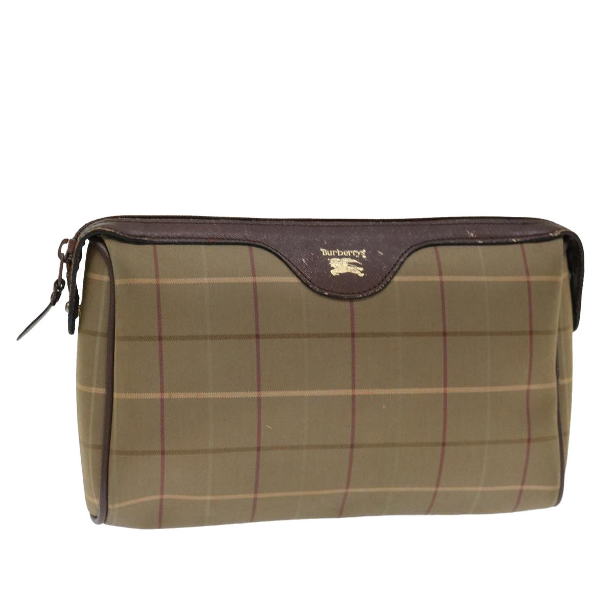 Nova Check Brown Canvas Clutch Bag (Pre-Owned)