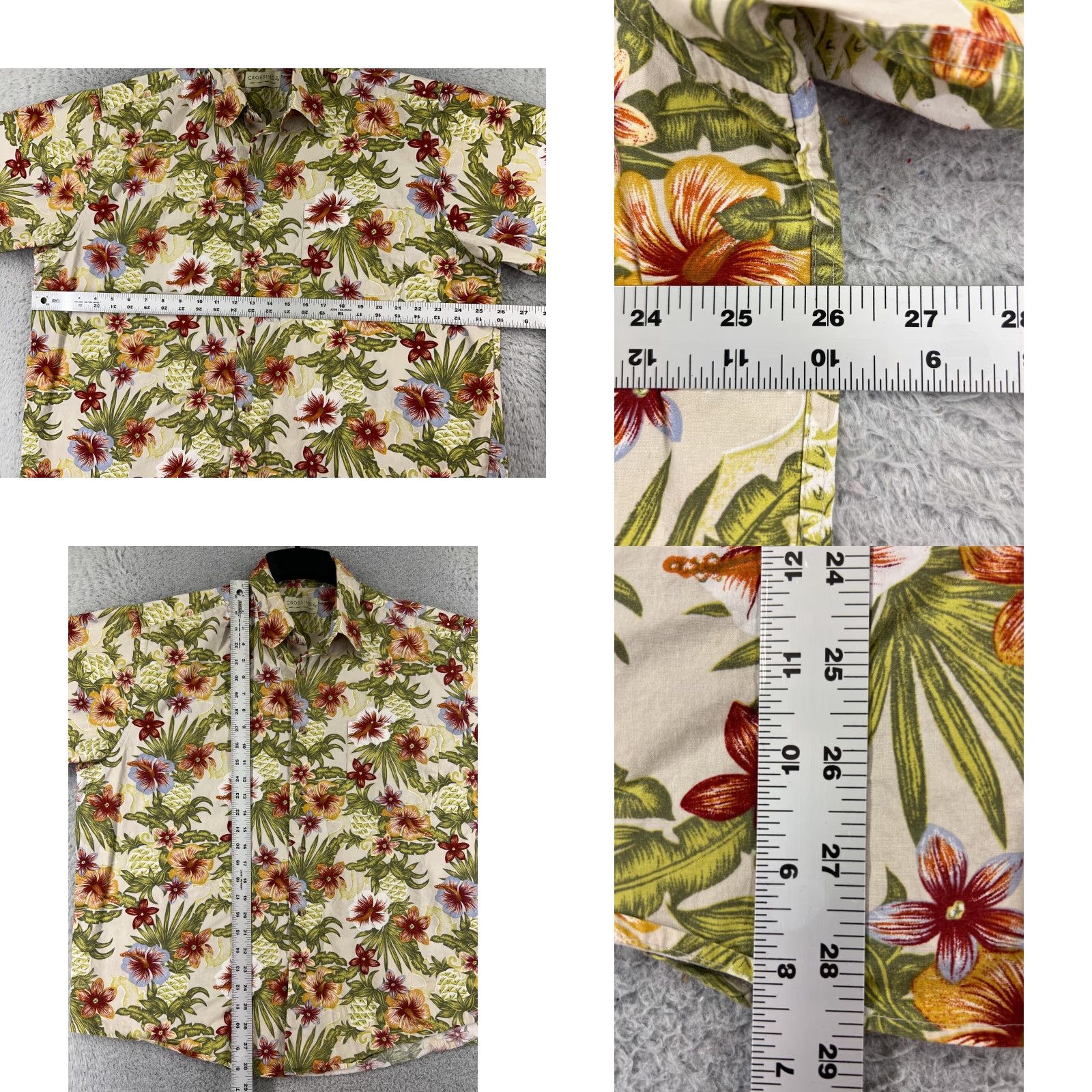 Vintage Crossings Shirt Mens XL Beige Floral Hibiscus Pineapple Plumeria Cotton Size US XL / EU 56 / 4 - 8 Thumbnail