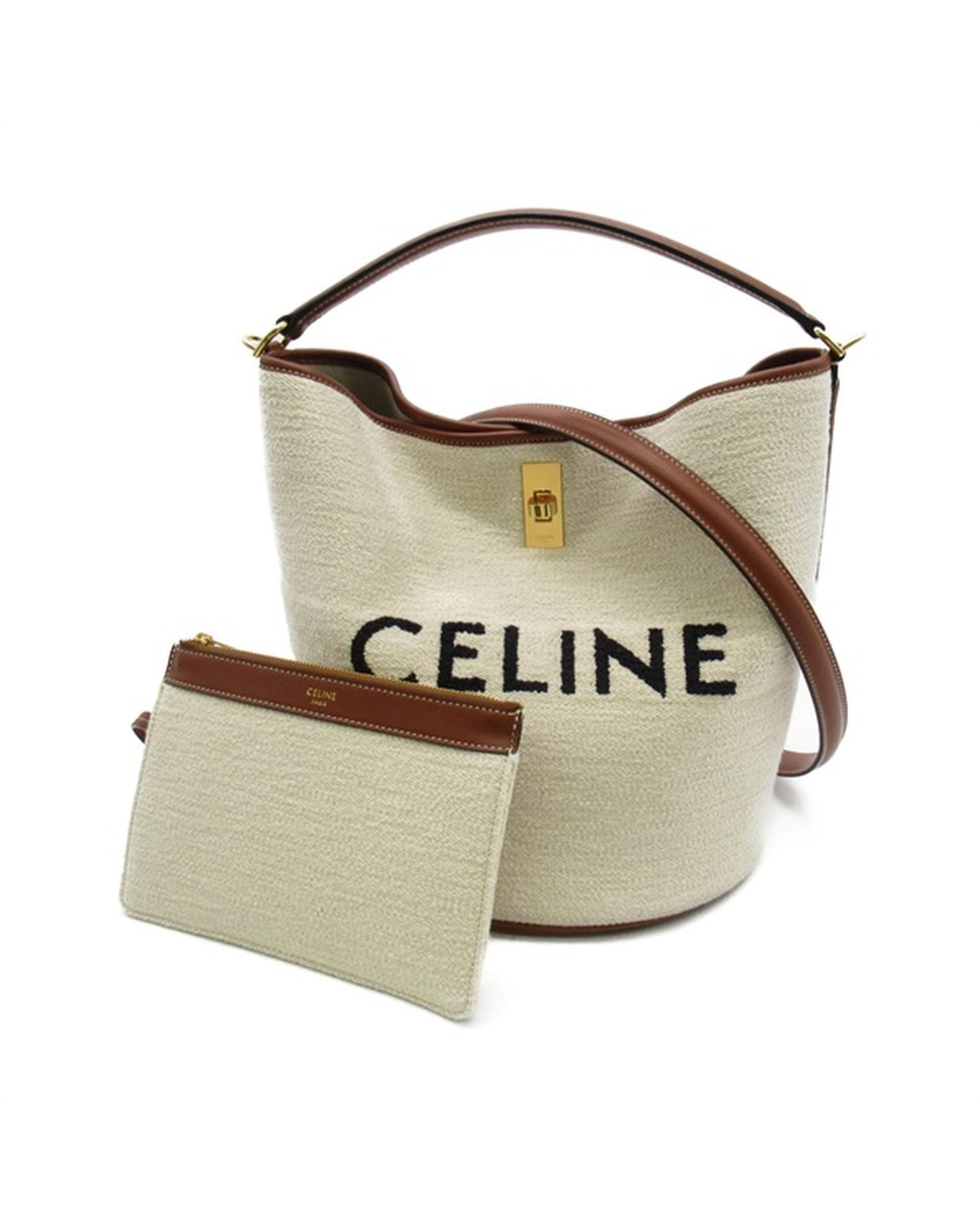 image of Celine White Canvas Bucket Bag In Excellent Condition, Women's