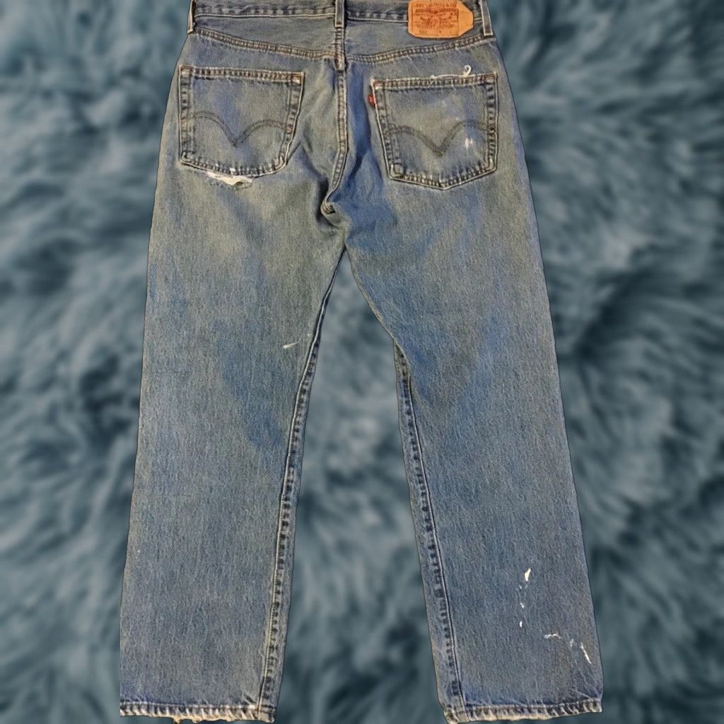 Levi's VINTAGE Levi's 501 Jeans Men 34 Blue Denim Distressed Button Fly Straight 30 In 90s Grunge Punk Western Rock Band USA 80s 90s Jeans Mens Size US 34 / EU 50 - 1 Thumbnail