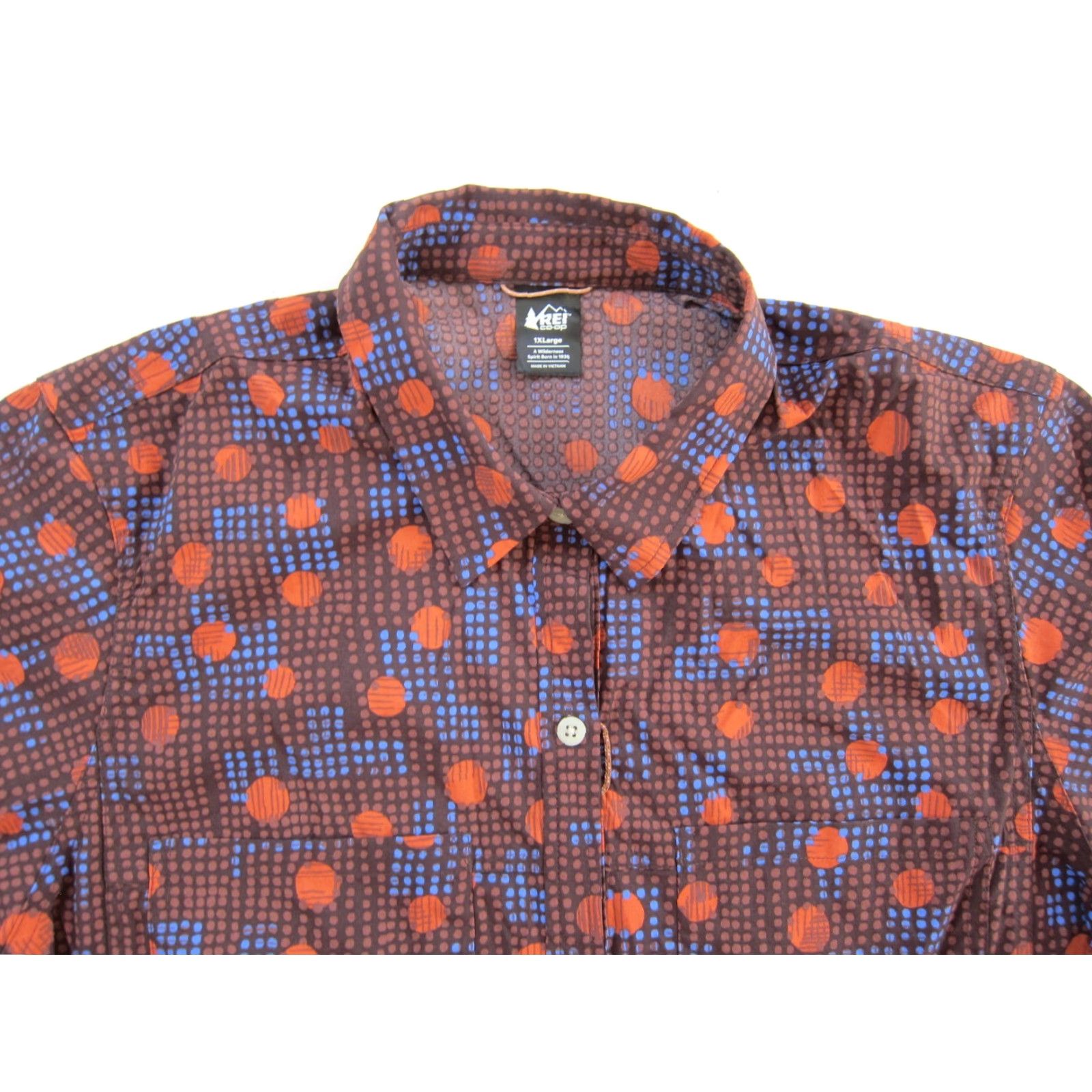 Vintage REI CO-OP Nylon Stretch Orange Blue Polka Dot Zip Pocket Short Sleeve Blouse 1XL Size XL / US 12-14 / IT 48-50 - 4 Thumbnail