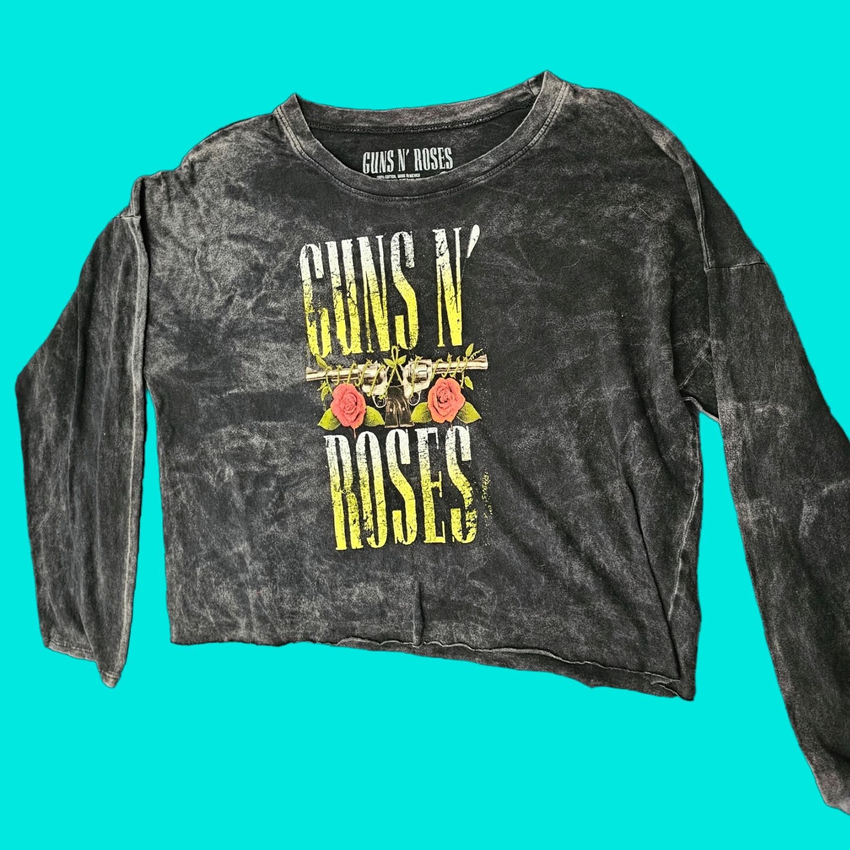 Vintage Guns N' Roses Long Sleeve Crop Shirt Women Size M Black Crew Neck 90s Vibe Vintage Look Size M / US 6-8 / IT 42-44 - 1 Thumbnail