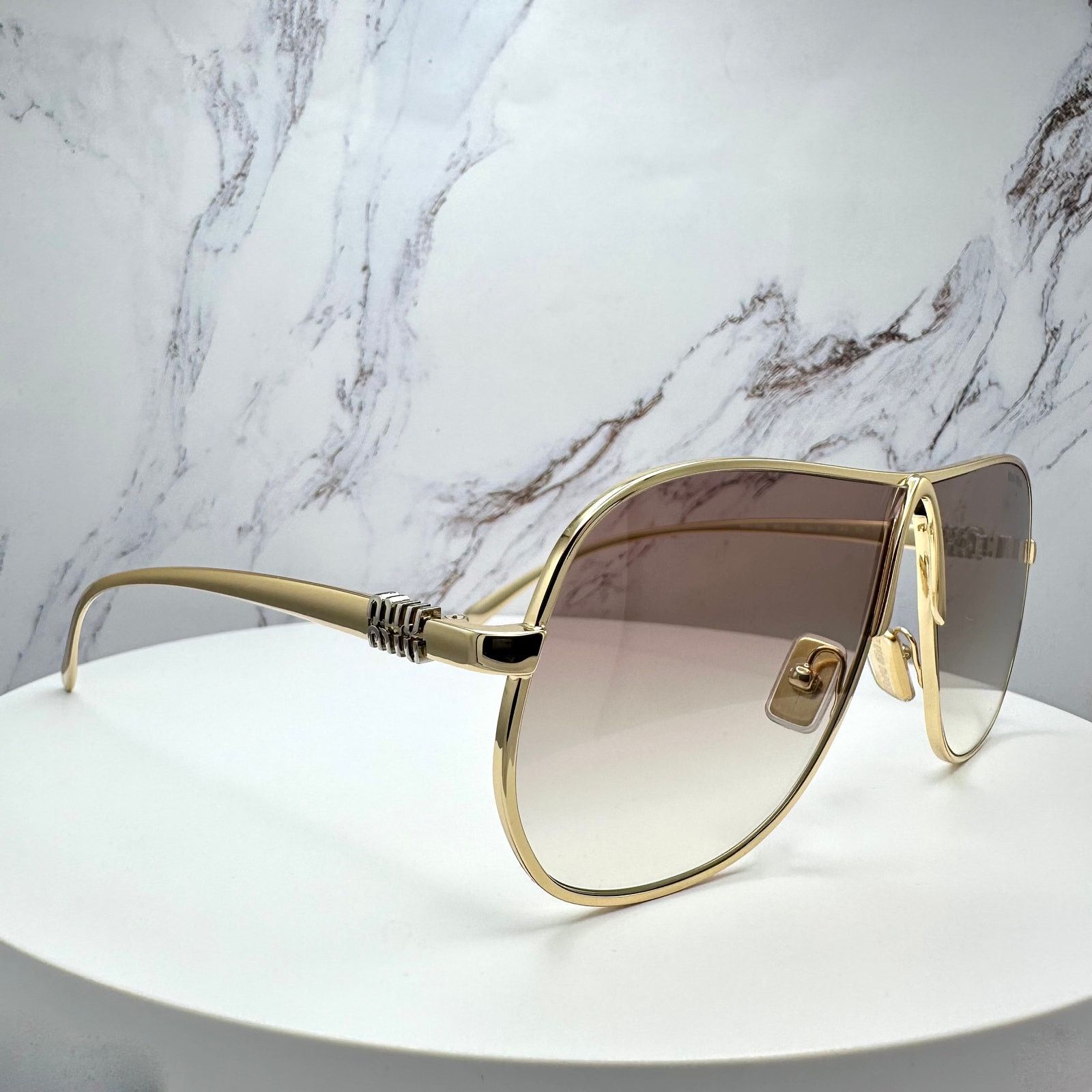 Miu Miu New MIU MIU Sunglasses Gold Brown Gradient Metal Aviator Size ONE SIZE - 1 Thumbnail