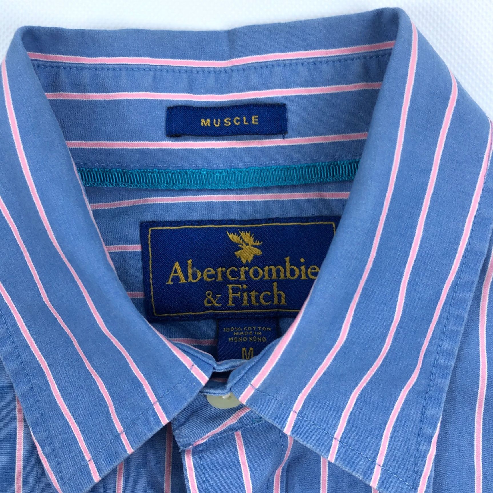 Abercrombie & Fitch Abercrombie & Fitch Shirt Mens Medium Muscle Fit Vintage Y2K Stripe Button-Up Collared Long Sleeve Blue Size US M / EU 48-50 / 2 - 5 Thumbnail