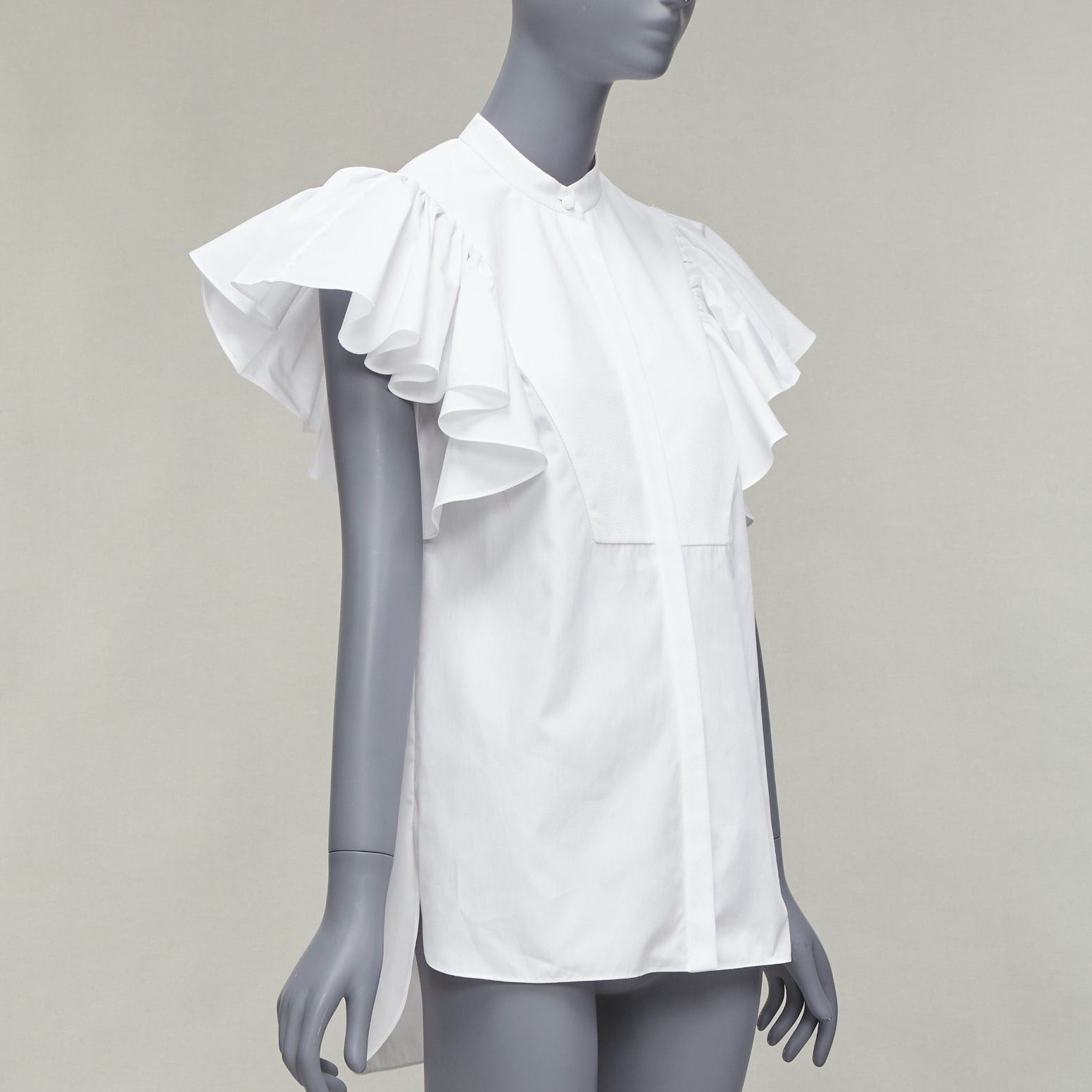 Alexander McQueen ALEXANDER MCQUEEN white cotton frill sleeve mandarin neck tunic shirt IT38 XS Size XS / US 0-2 / IT 36-38 - 1 Thumbnail