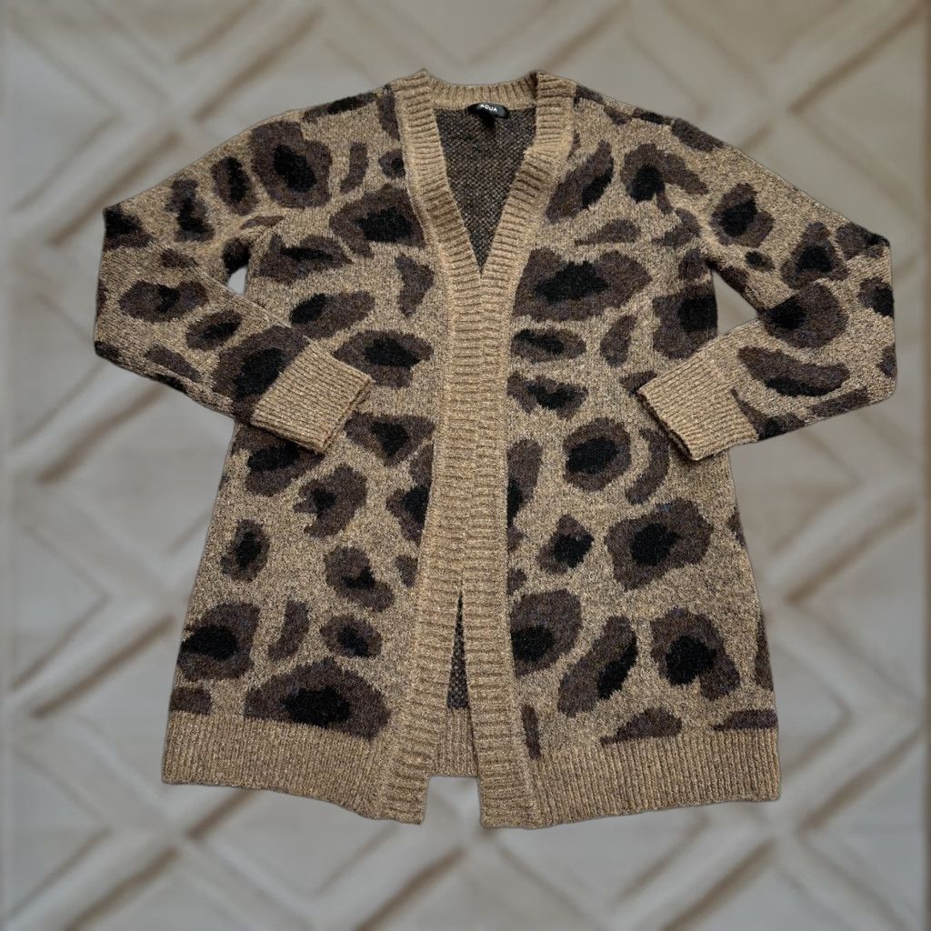 AQUA Aqua Cardigan Women XS Brown Leopard Open Knit Sweater Size XS / US 0-2 / IT 36-38 - 1 Thumbnail