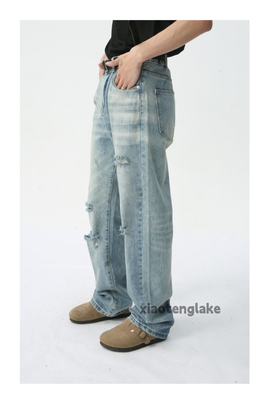 Jean × Vintage washed faded skate hiphop damaged ripped jeans Size US 33 - 8 Thumbnail