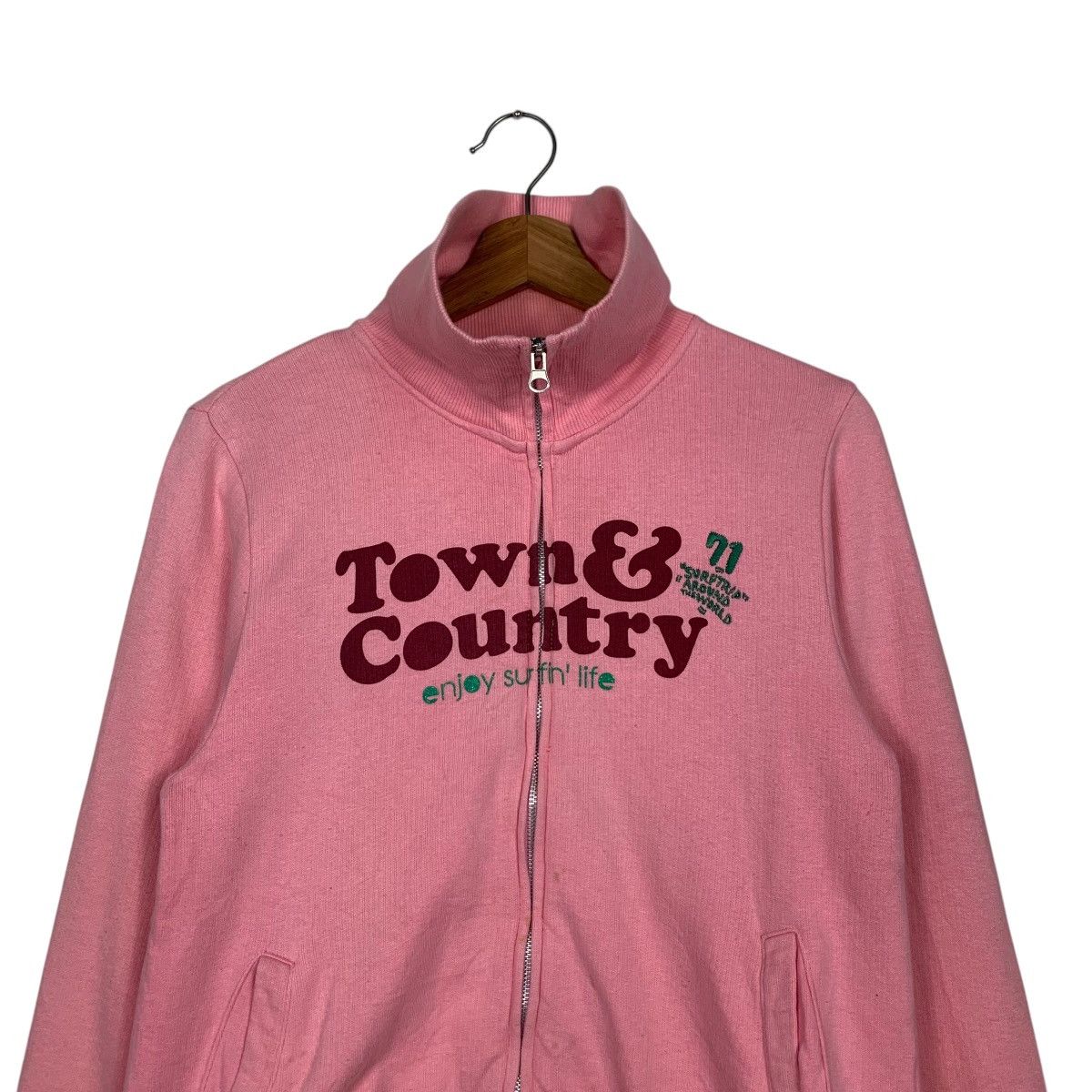 Japanese Brand TOWN & COUNTRY Big Logo Pink Sweater Jacket #1597-C71 Size L / US 10 / IT 46 - 2 Thumbnail