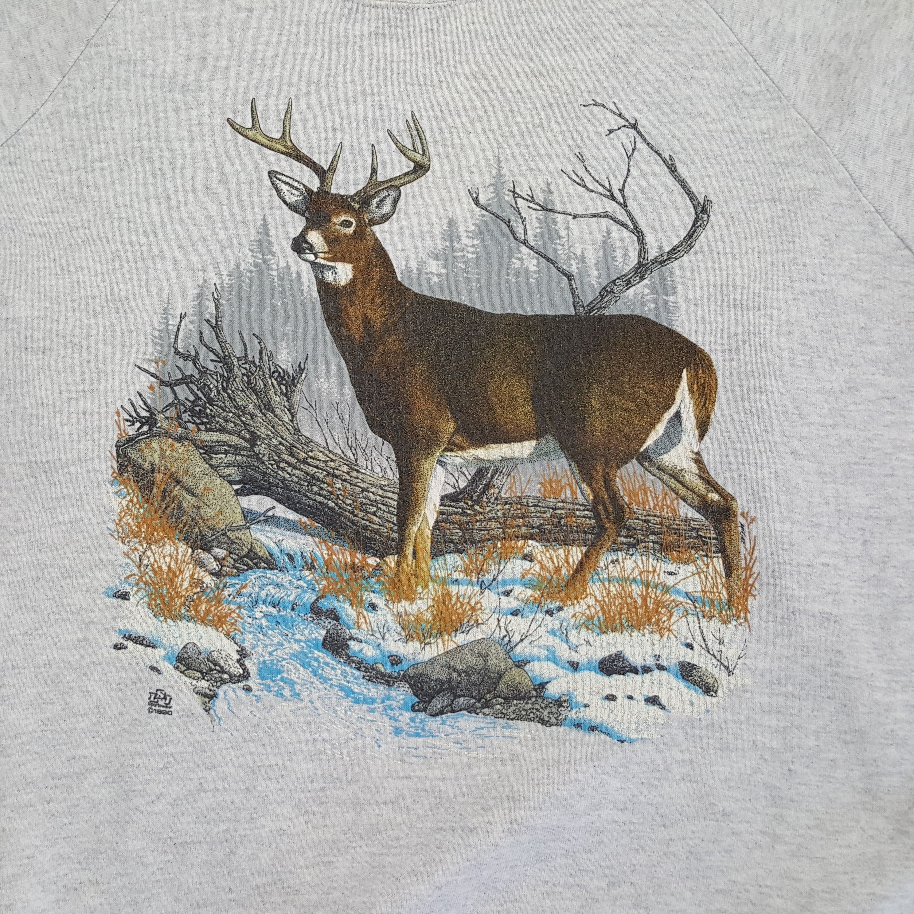 Vintage Vintage 90's Hunting American Art Deer Sweatshirt Size US L / EU 52-54 / 3 - 2 Thumbnail