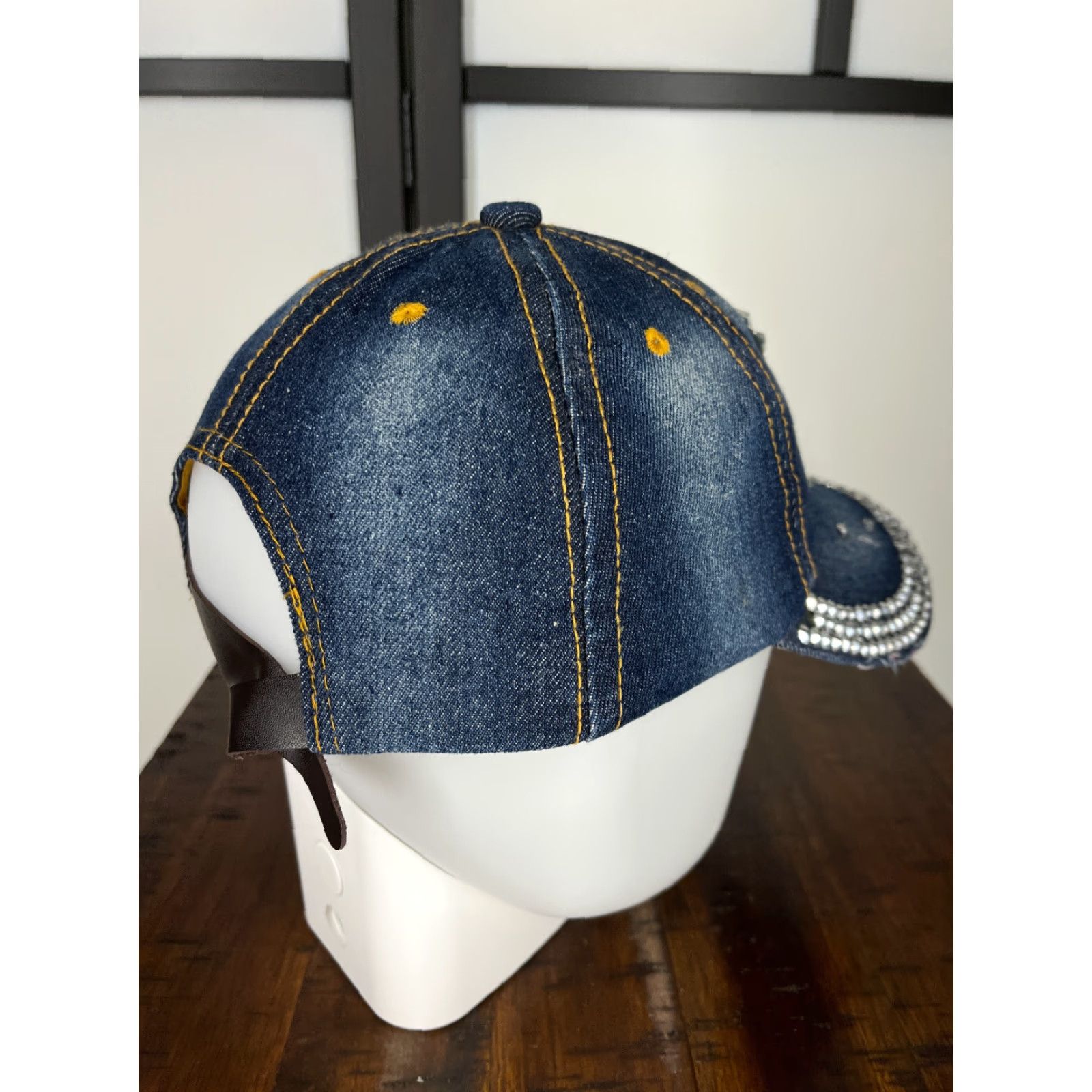 Vintage Blue Denim Skull Hat Cap Strap Back Womens One Size Cotton Twill Rhinestone Adjustable Beaded Beach Outdoor Baseball Cap Womens Hats Size ONE SIZE - 7 Thumbnail