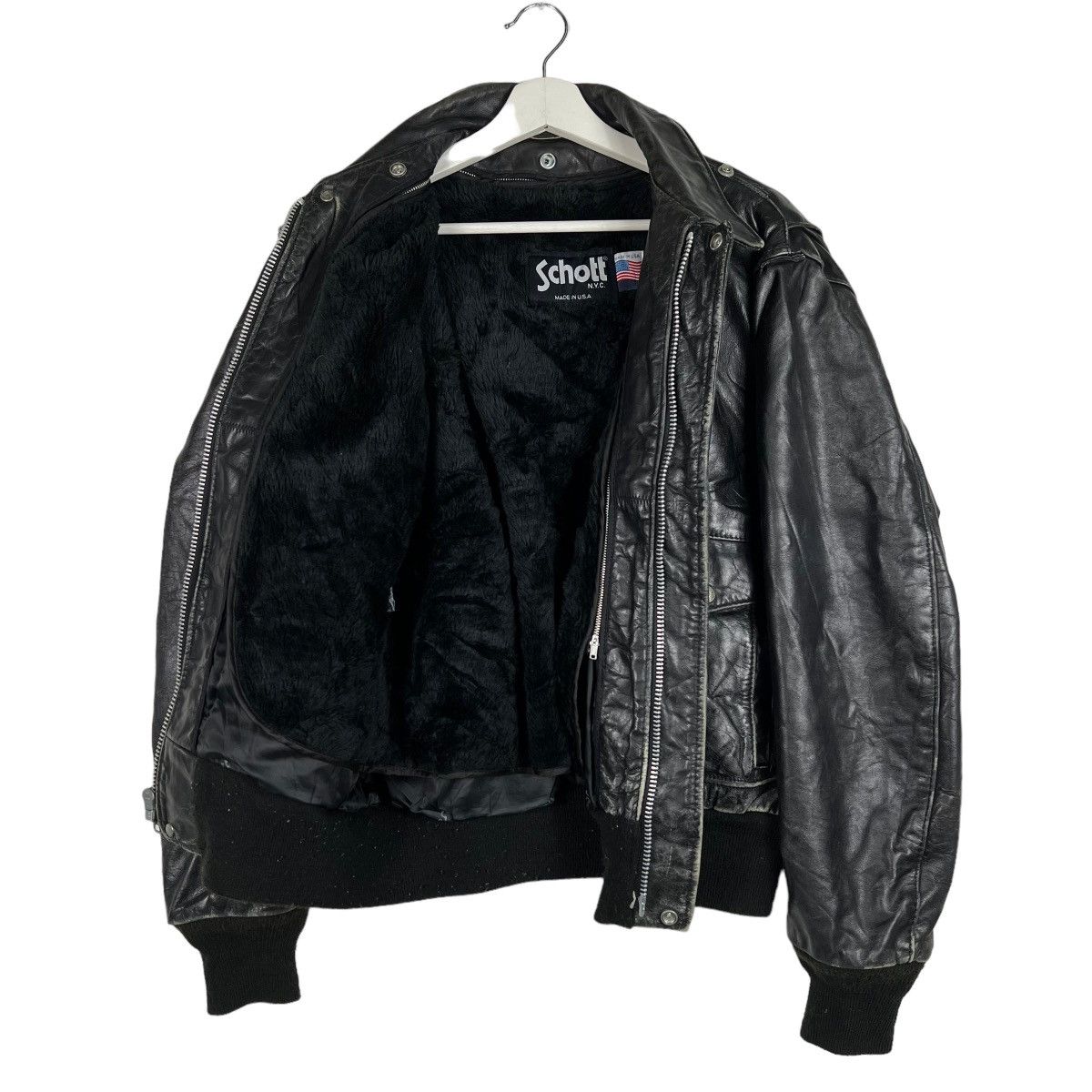 Schott 💥 1970s SCHOTT TYPE A-2 TOPGUN BLACK LEATHER JACKET Size US L / EU 52-54 / 3 - 5 Thumbnail