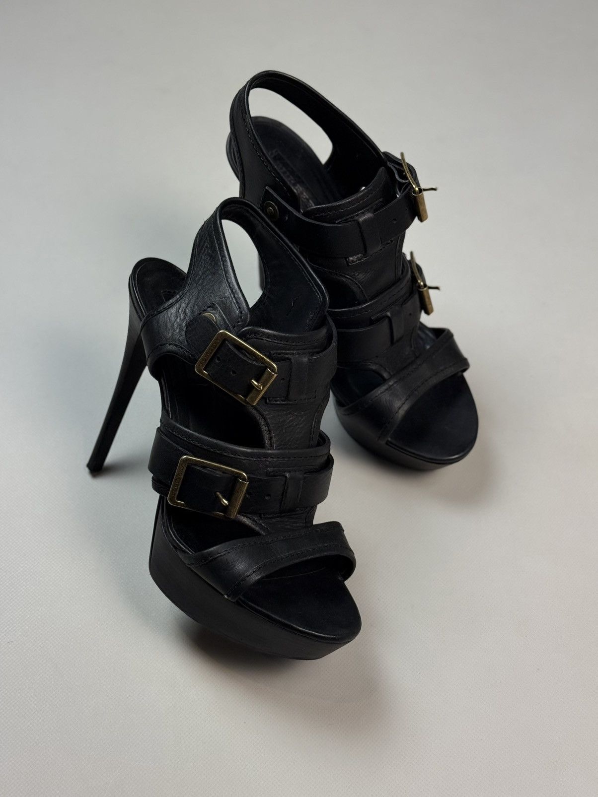 Burberry Burberry Black Leather Strappy Stiletto Buckle Heels Shoes Size US 10 / IT 40 - 3 Thumbnail