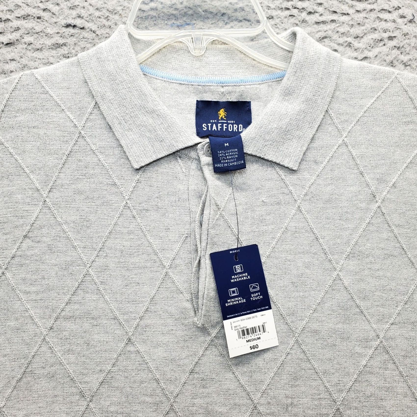 Stafford Stafford Polo Shirt Mens M Gray Polo Shirt Mens Gray Heather Short Sleeve Cotton Stafford Sportswear Shirt Mens Black? Size US M / EU 48-50 / 2 - 5 Thumbnail
