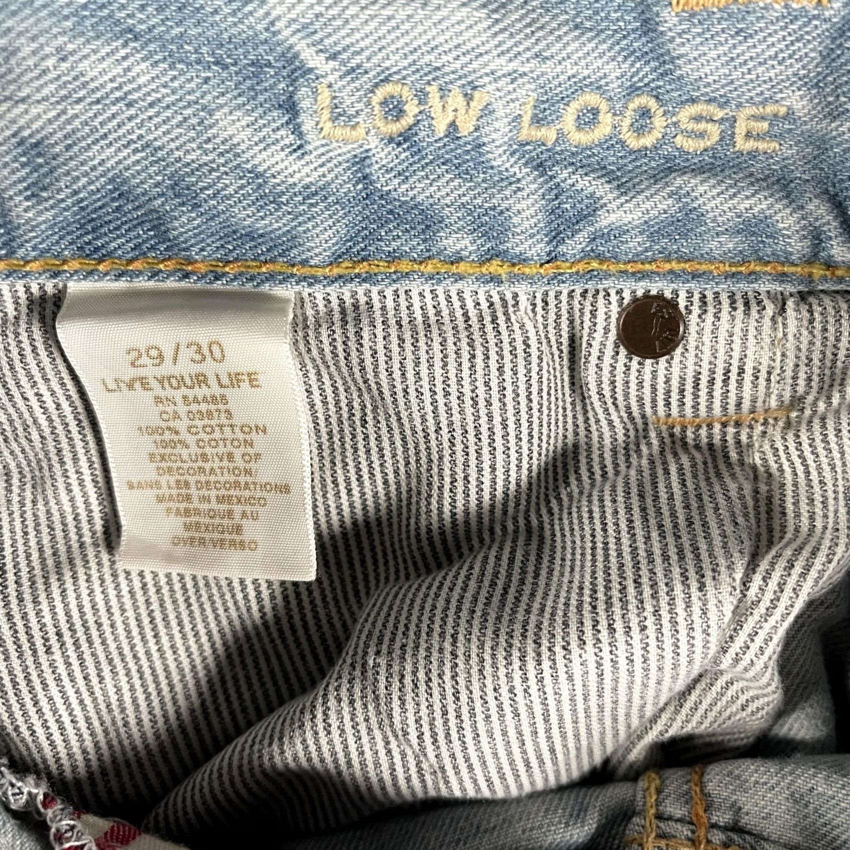 Vintage American Eagle Jeans Mens 29x29 Low Loose Relaxed Straight Distressed Blue Denim Pockets Distressed Plaid Patch Y2K Thrash Live Your Life Mens Jeans Size US 29 - 7 Thumbnail