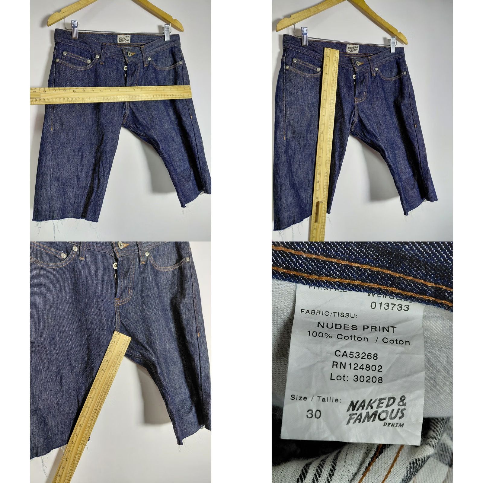 Vintage Naked & Famous Denim Jeans Blue 100% Cotton Solid Classic Size 30 Womens Regular Fold-Over Baggy Style? Size 30" / US 8 / IT 44 - 8 Thumbnail