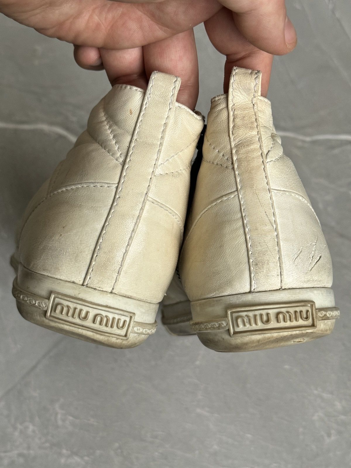 Miu Miu Miu Miu Hi Tip Sneakers Pointed Toe Leather Distressed Size US 6.5 / IT 36.5 - 16 Thumbnail
