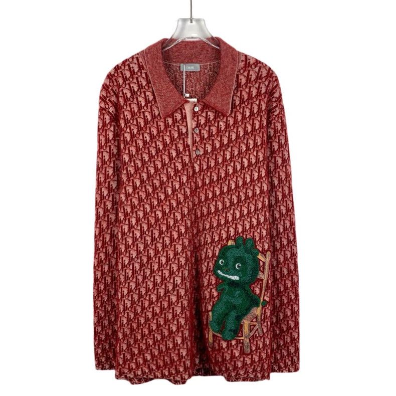 Dior Red Dragon Logo Knitted Long Sleeve Polo Size US L / EU 52-54 / 3 - 1 Thumbnail
