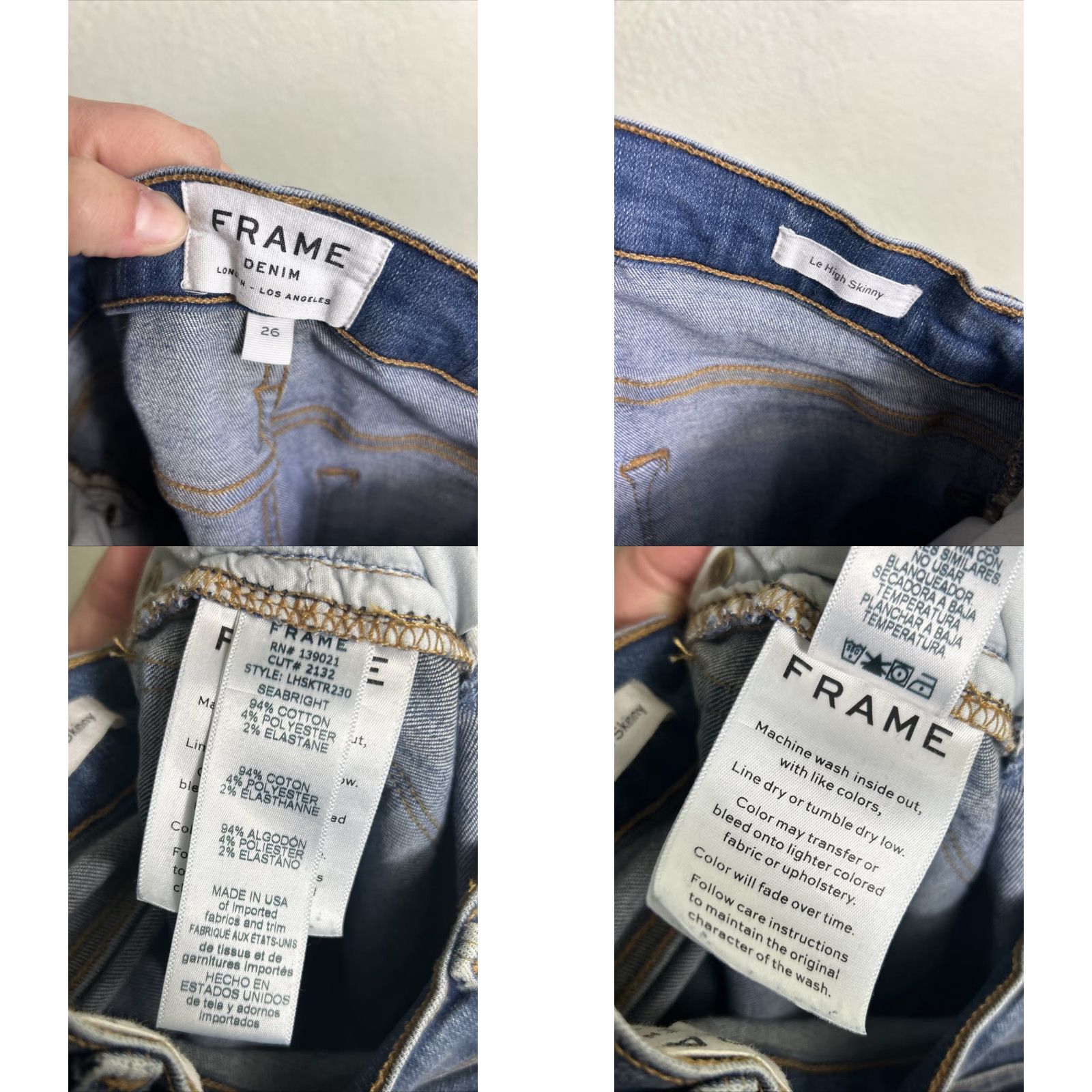 Frame FRAME Le High Skinny Triangle Raw Hem Seabright Dark Wash Jeans 26 Distressed Women Skinny Denim" Size ONE SIZE - 9 Thumbnail
